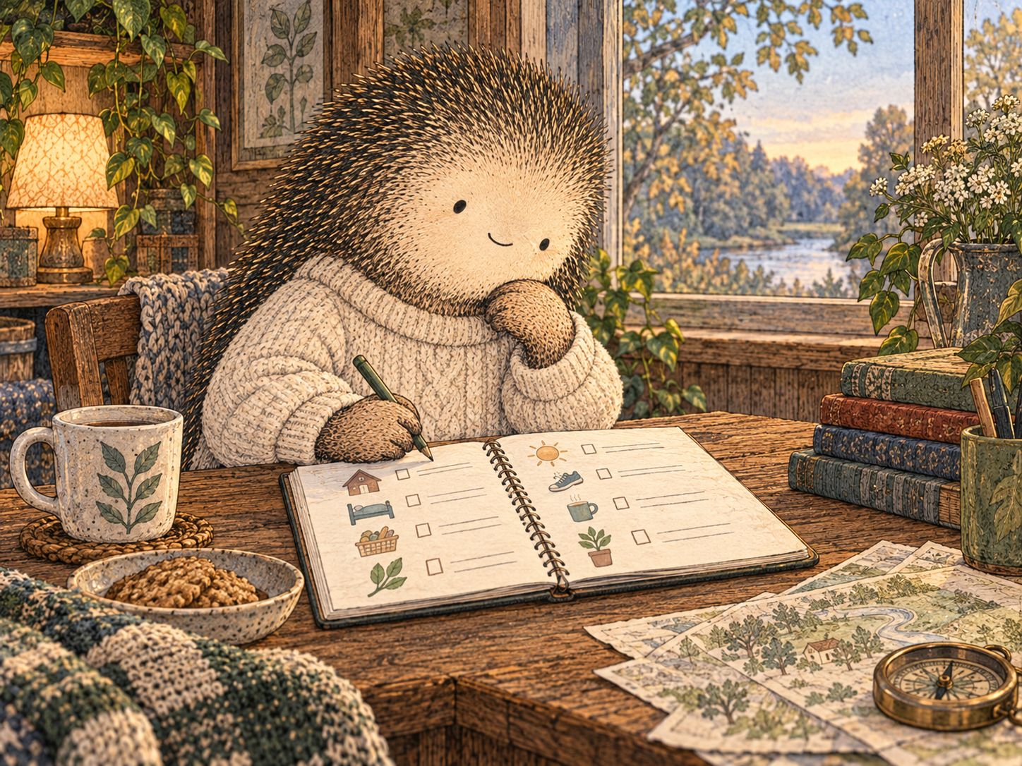 Day 316: Mapping the Practical Ripple of Relationship Change Helps You Rebuild Daily Stability Without Pretending the Emotional Side Is Simple. Woodland hedgehog illustration.