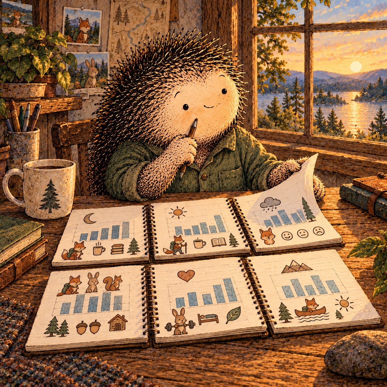 A gentle cream-faced, spiky-furred woodland companion exploring Day 45: Your Pattern Report #2
