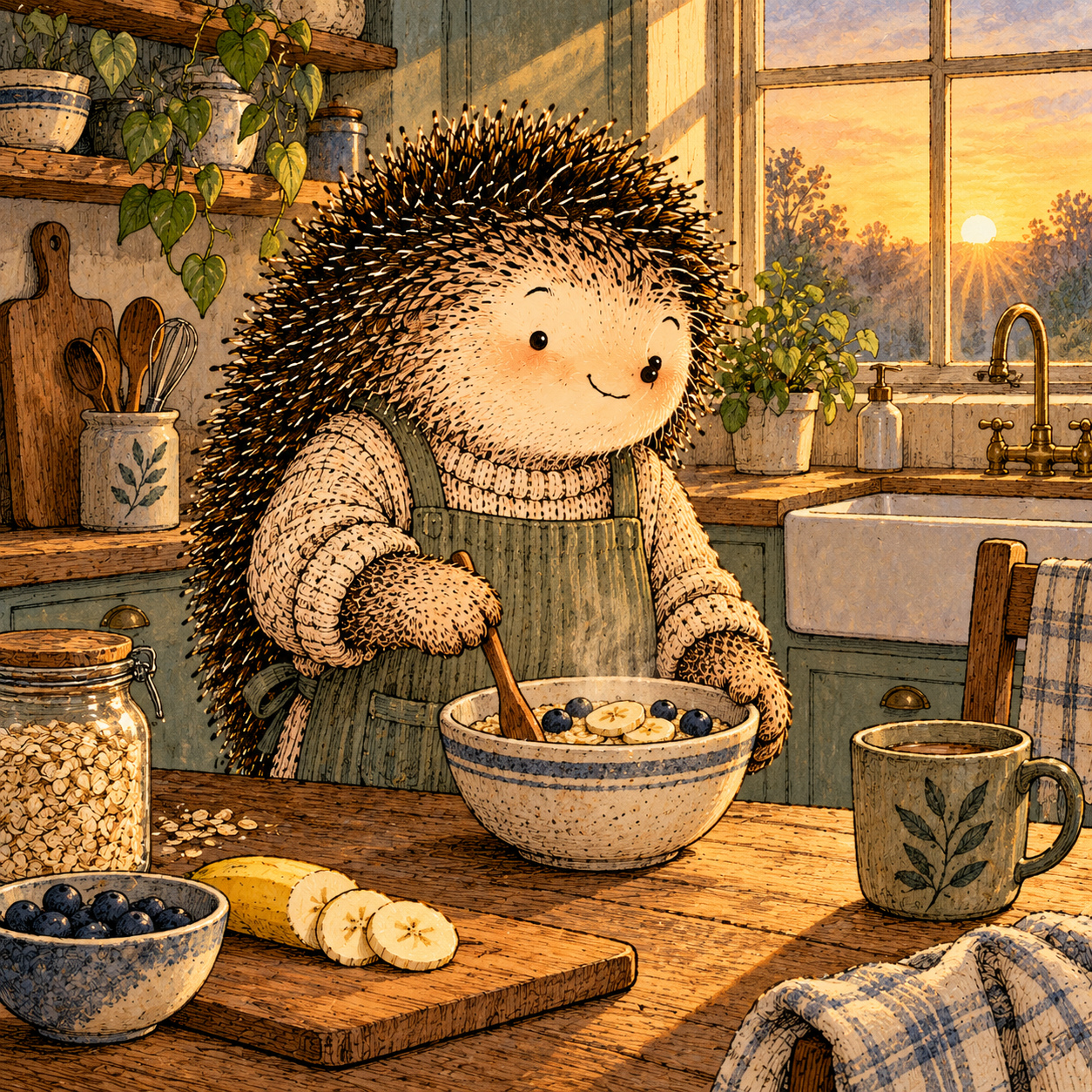 A gentle cream-faced, spiky-furred woodland companion exploring Day 320: Keep One Morning Anchor