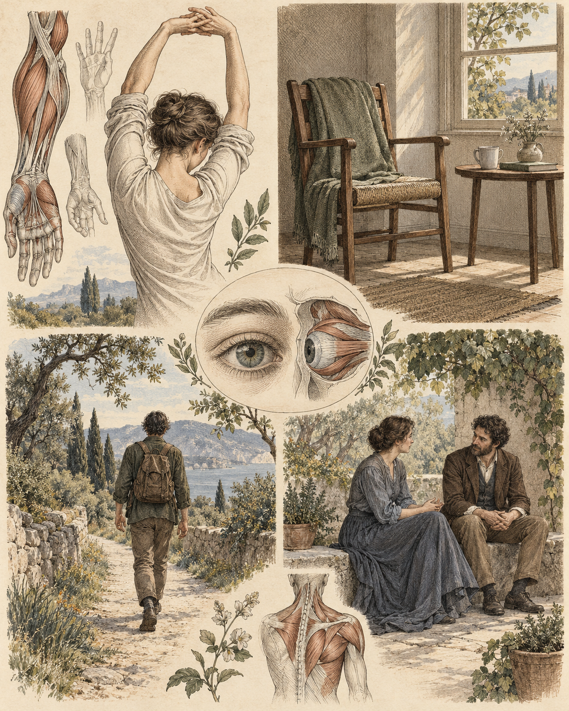 Movement, quiet, solitude and conversation shown as different ways to decompress.