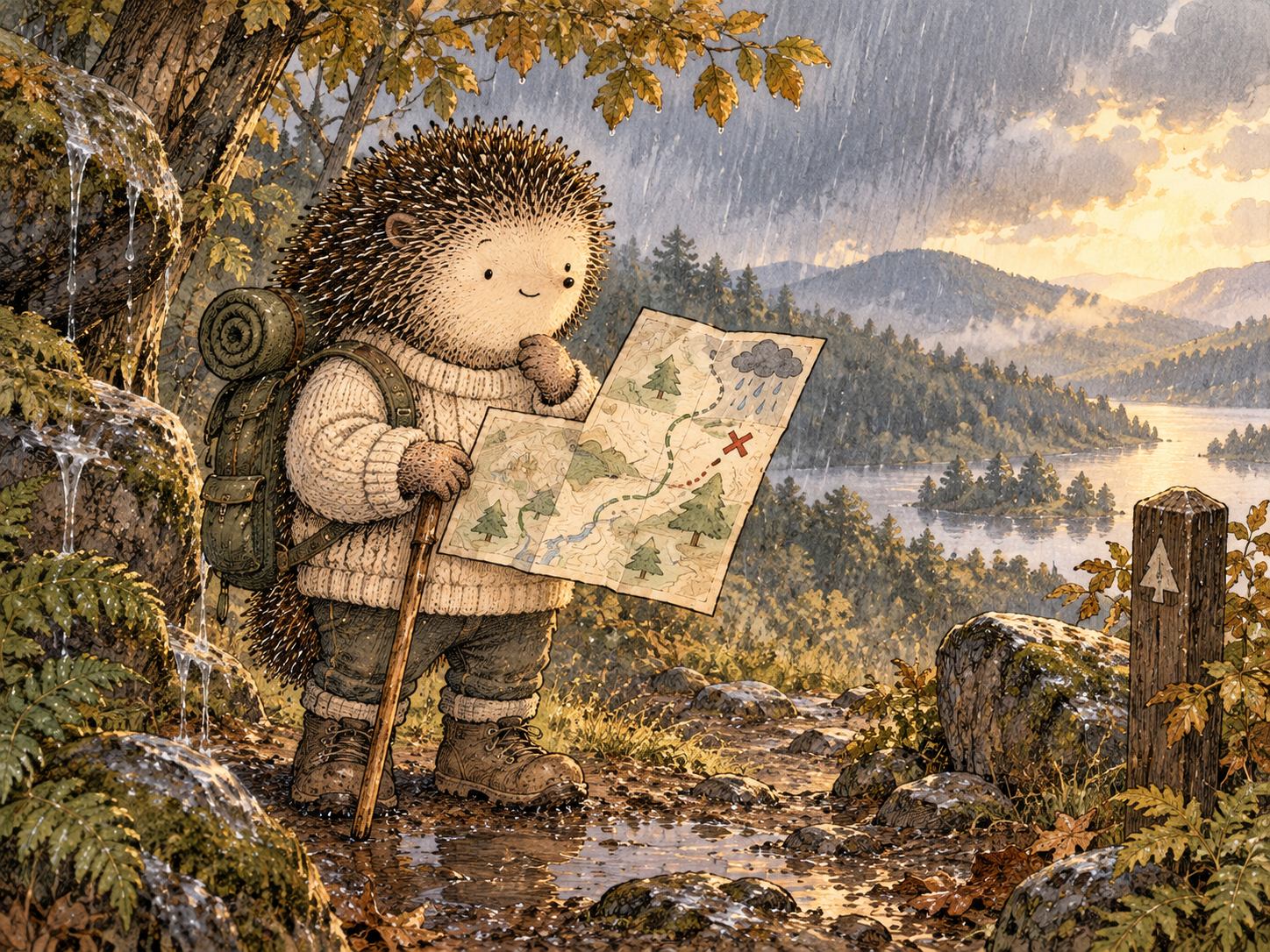 Day 312: Recalibrating the Context First Can Prevent a Temporary Disruption From Becoming a Story That All Your Progress Was Fragile. Woodland hedgehog illustration.