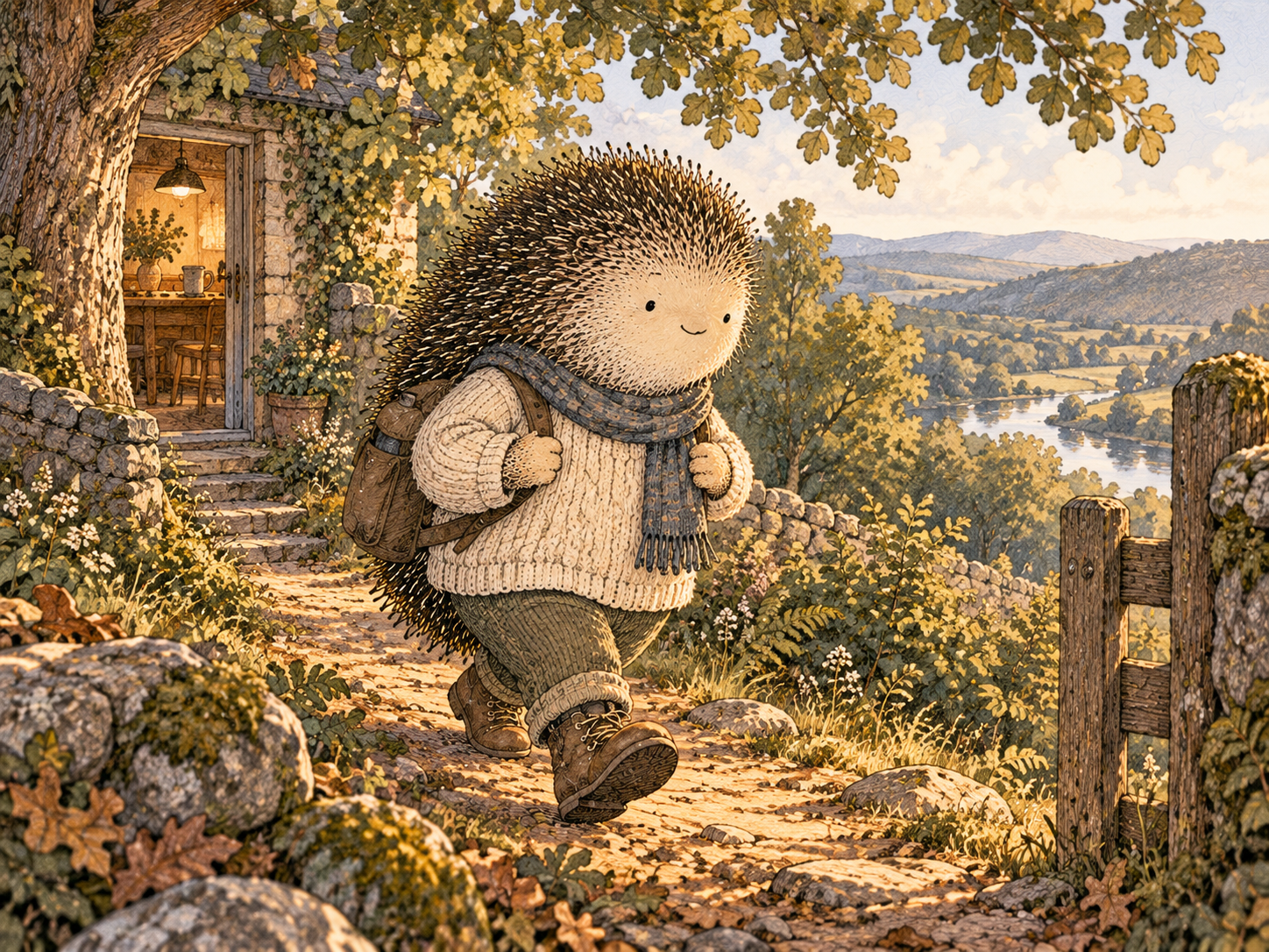 Day 98: Walking Gives You a Low-Cost Way to Change Both Place and State. Woodland hedgehog illustration.