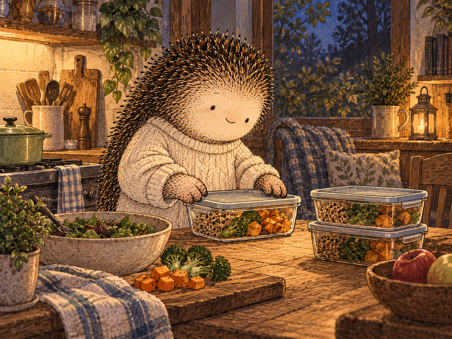 Day 292: Preparing the Environment Earlier Can Make Evenings Require Less Negotiation and Fewer Last-Minute Decisions. Woodland hedgehog illustration.