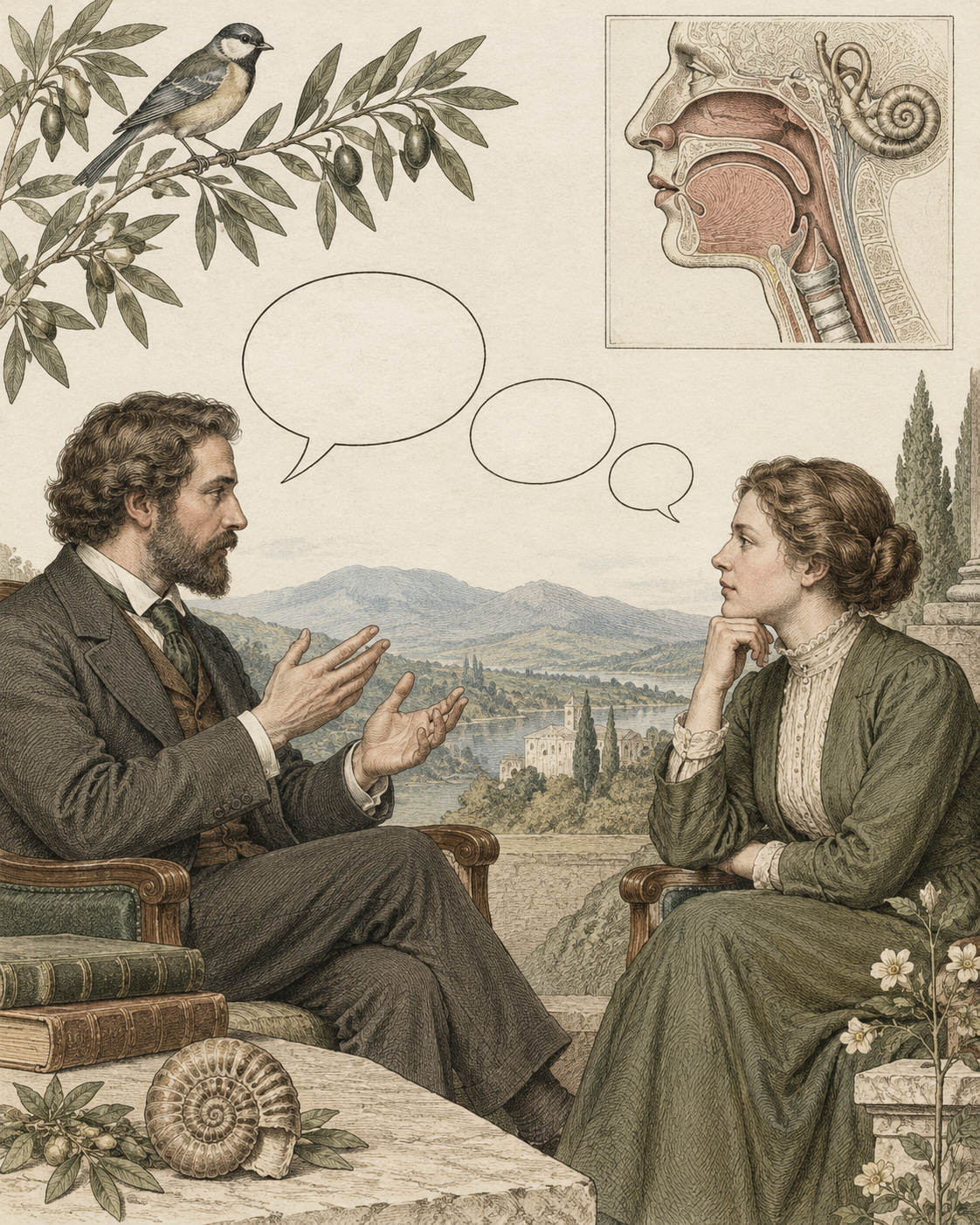 A conversation with increasingly concise empty speech shapes and throat anatomy.