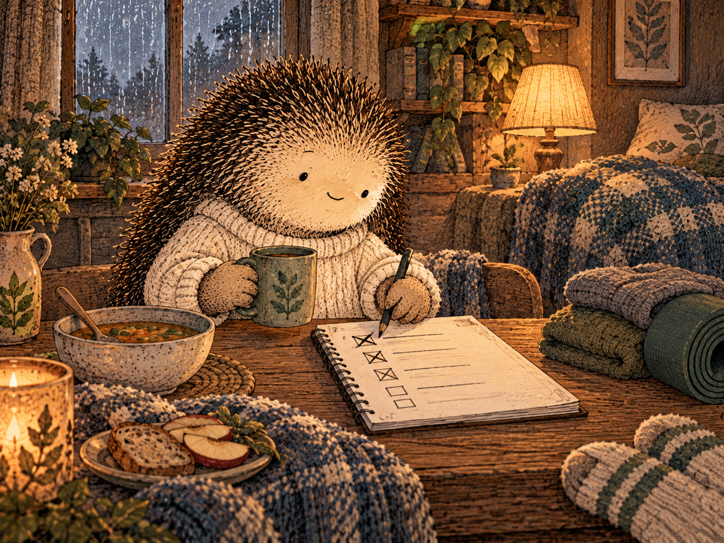 Day 222: Recognizing a Bad Month Early Lets You Stop Using Bad-Day Expectations. Woodland hedgehog illustration.