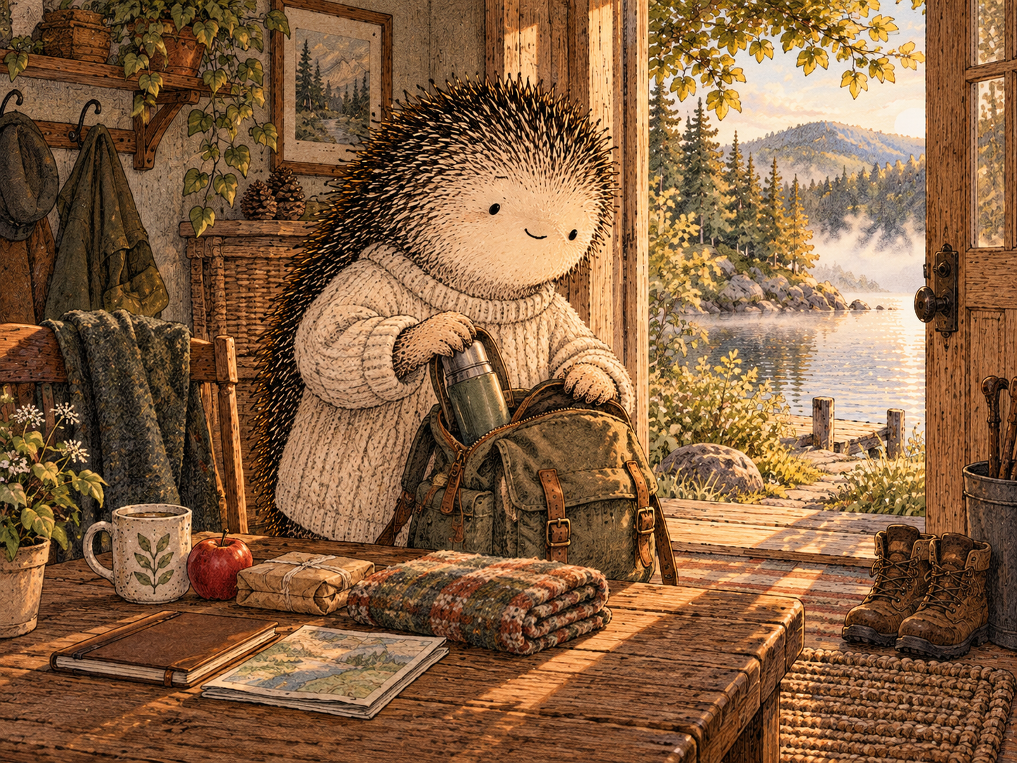 Day 28: You Need Less Emergency Relief. Woodland hedgehog illustration.