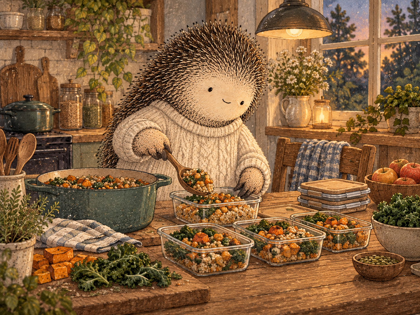 Day 283: Useful Defaults Preserve Attention for Choices That Actually Need Thought. Woodland hedgehog illustration.