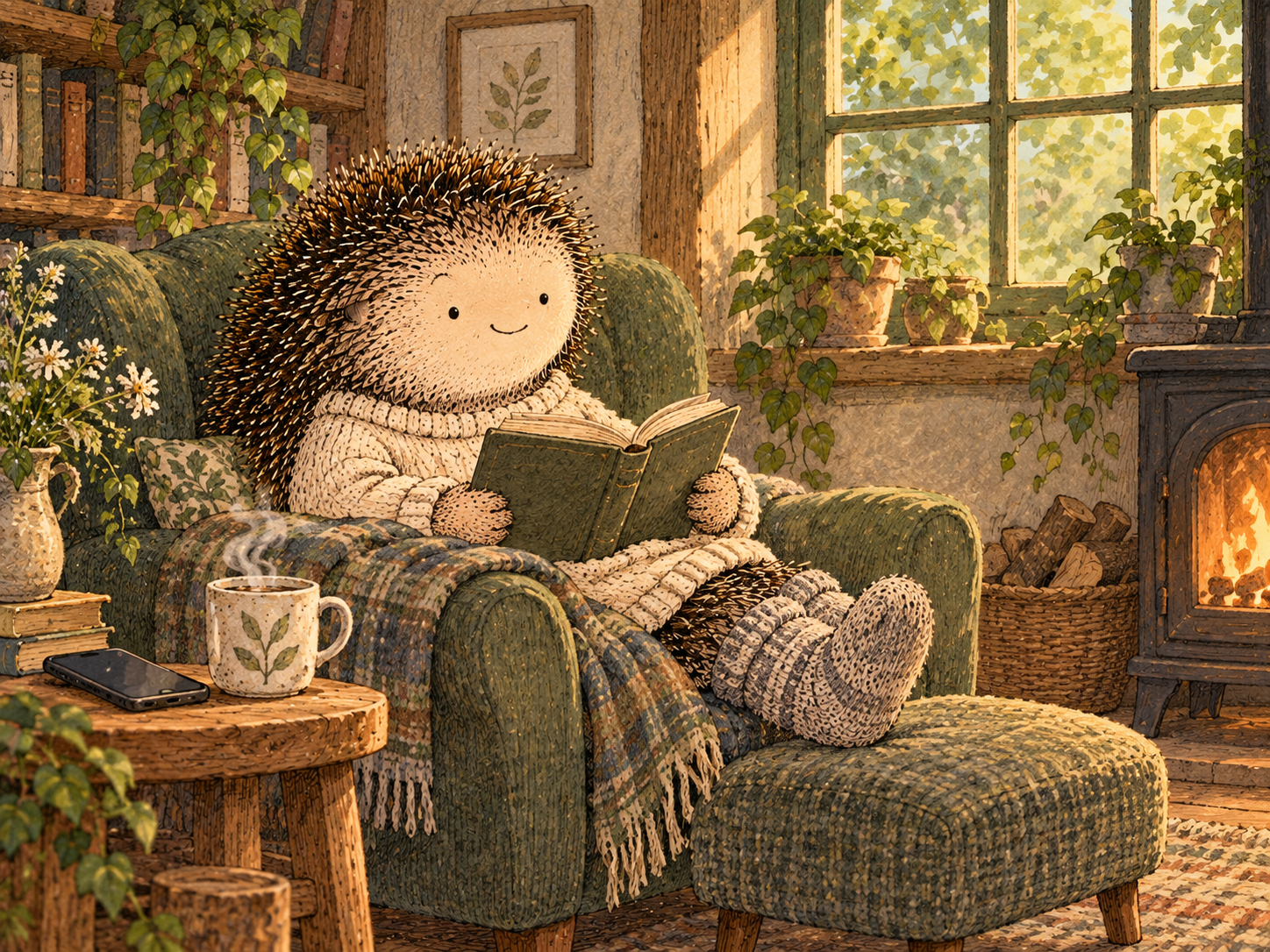 Day 307: Reducing Reassurance Checks Can Let a Stable Change Take Up Even Less Mental Space. Woodland hedgehog illustration.