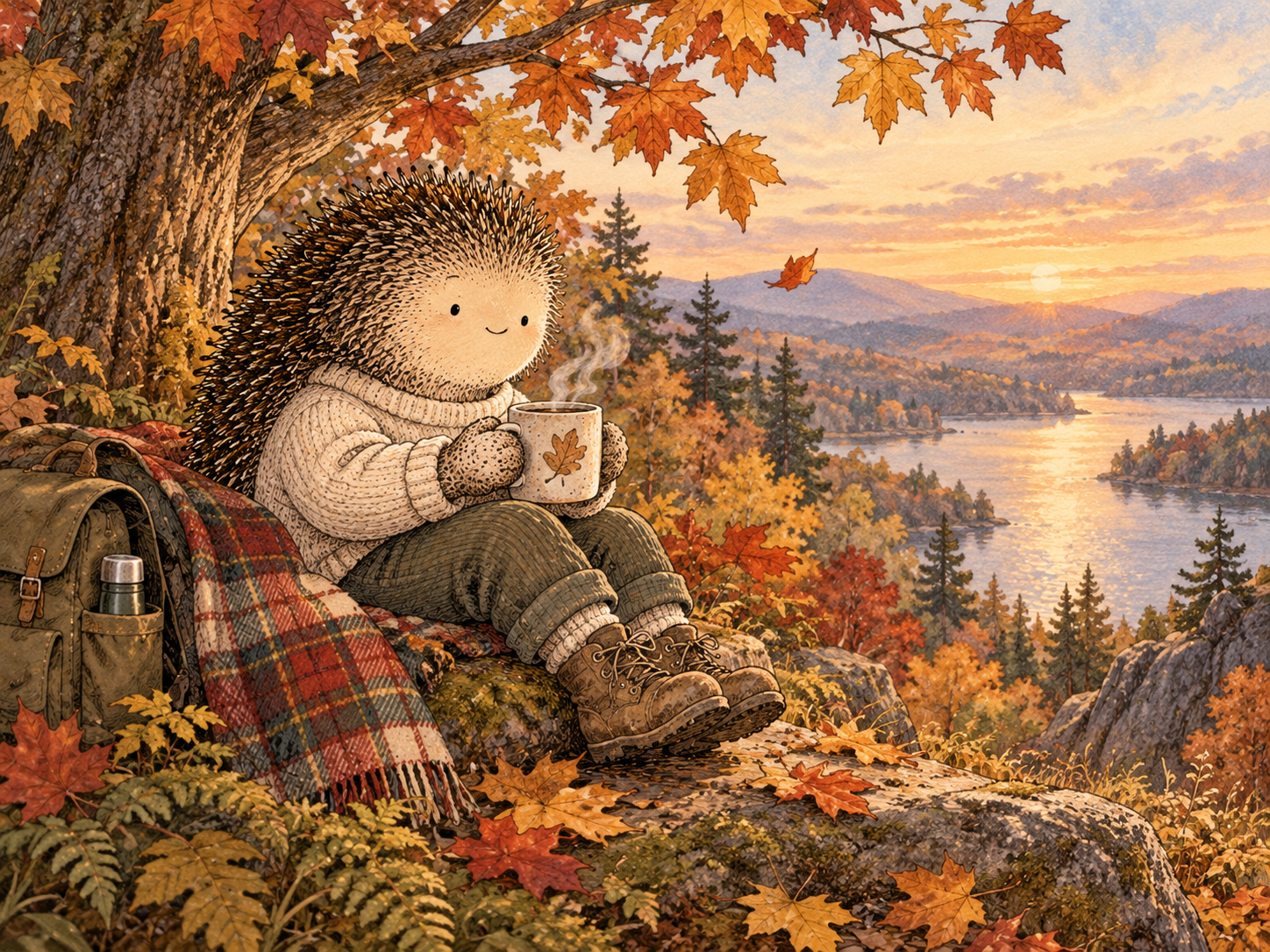 Day 345: Briefly Noticing the Season While It Is Happening Can Add Texture to Both the Present Experience and What You Later Remember. Woodland hedgehog illustration.