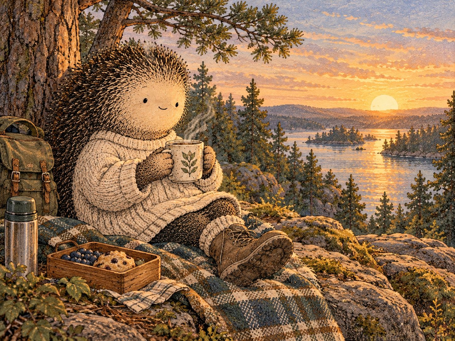 Day 63: Your Day Can Contain Something Good Before Alcohol Has to Supply It. Woodland hedgehog illustration.