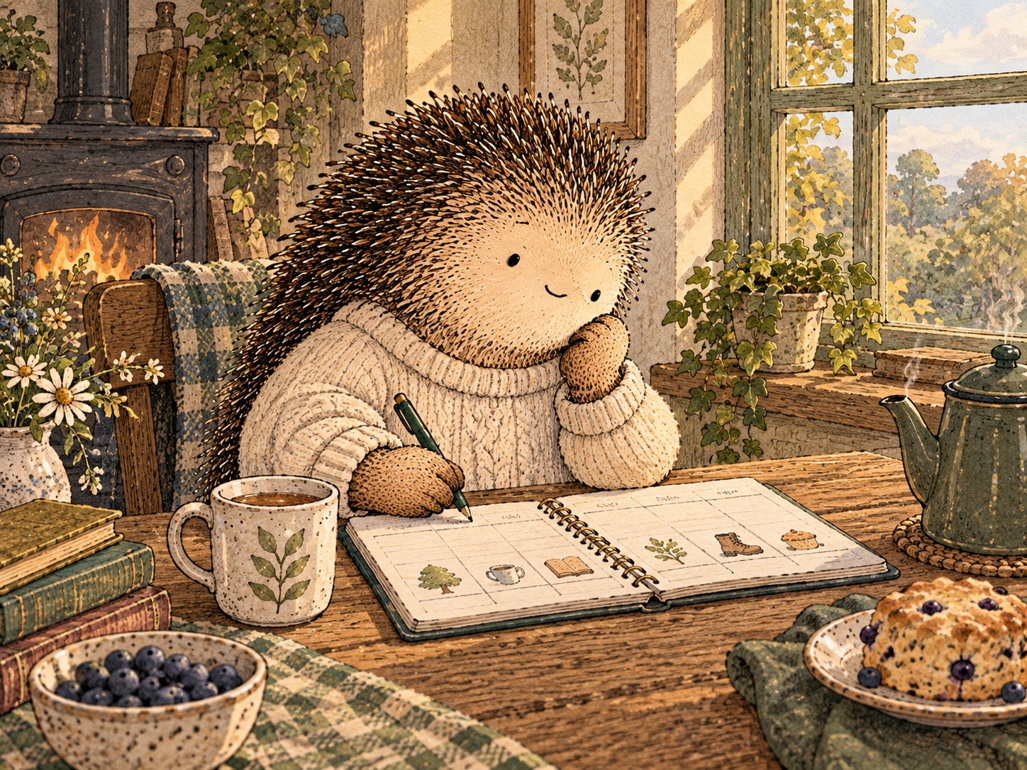 Day 235: One Wanted Plan Can Make the Week Feel Less Like Something You Are Merely Getting Through. Woodland hedgehog illustration.