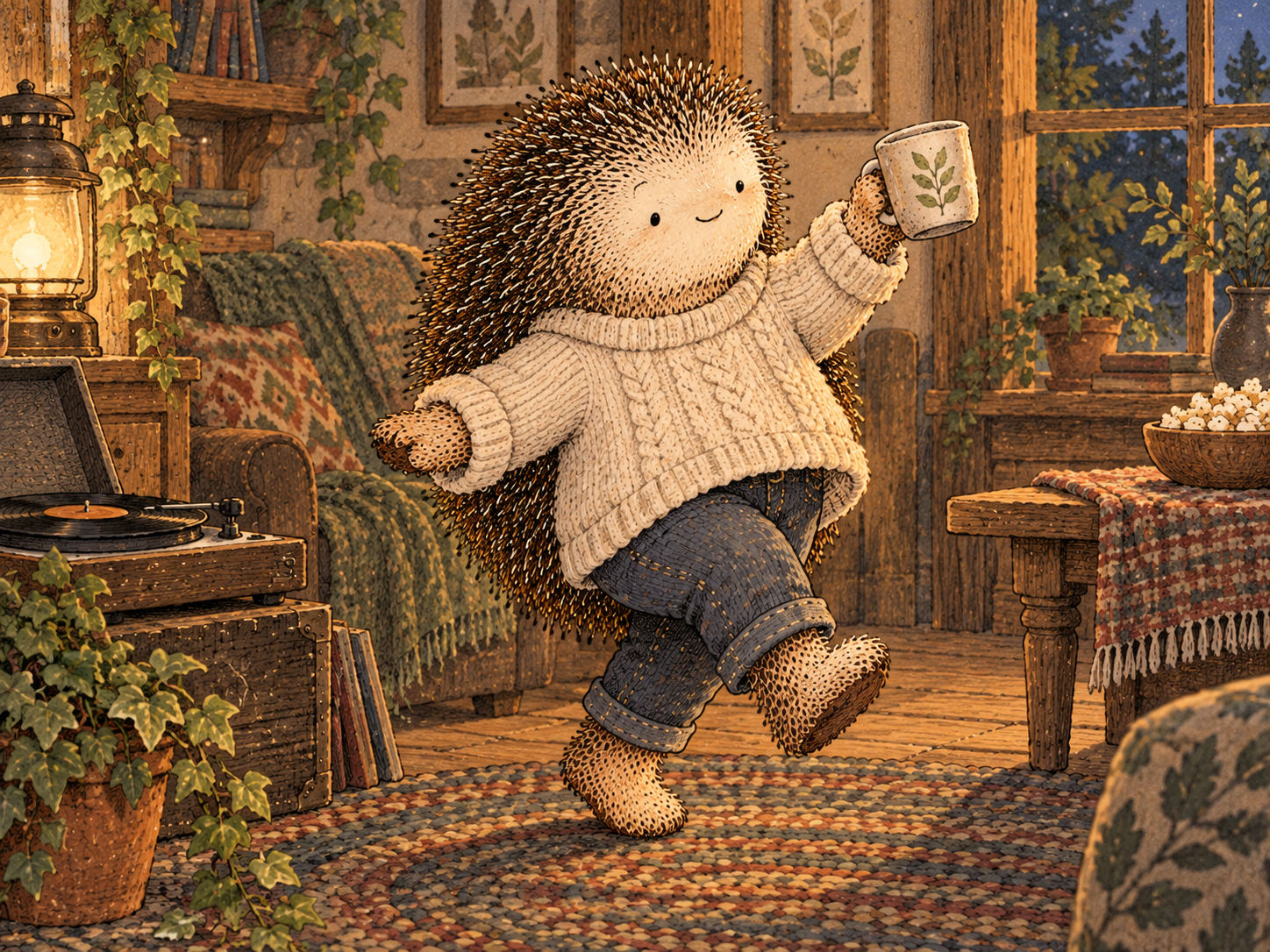 Day 206: Catching the Performance Lets You Keep the Fun Parts Without Being Carried by Momentum. Woodland hedgehog illustration.