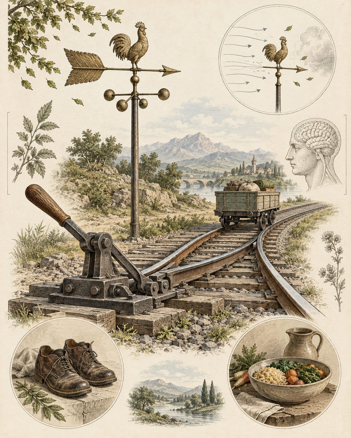 Vintage prepared track and changing weather illustrating stable defaults despite shifting motivation.