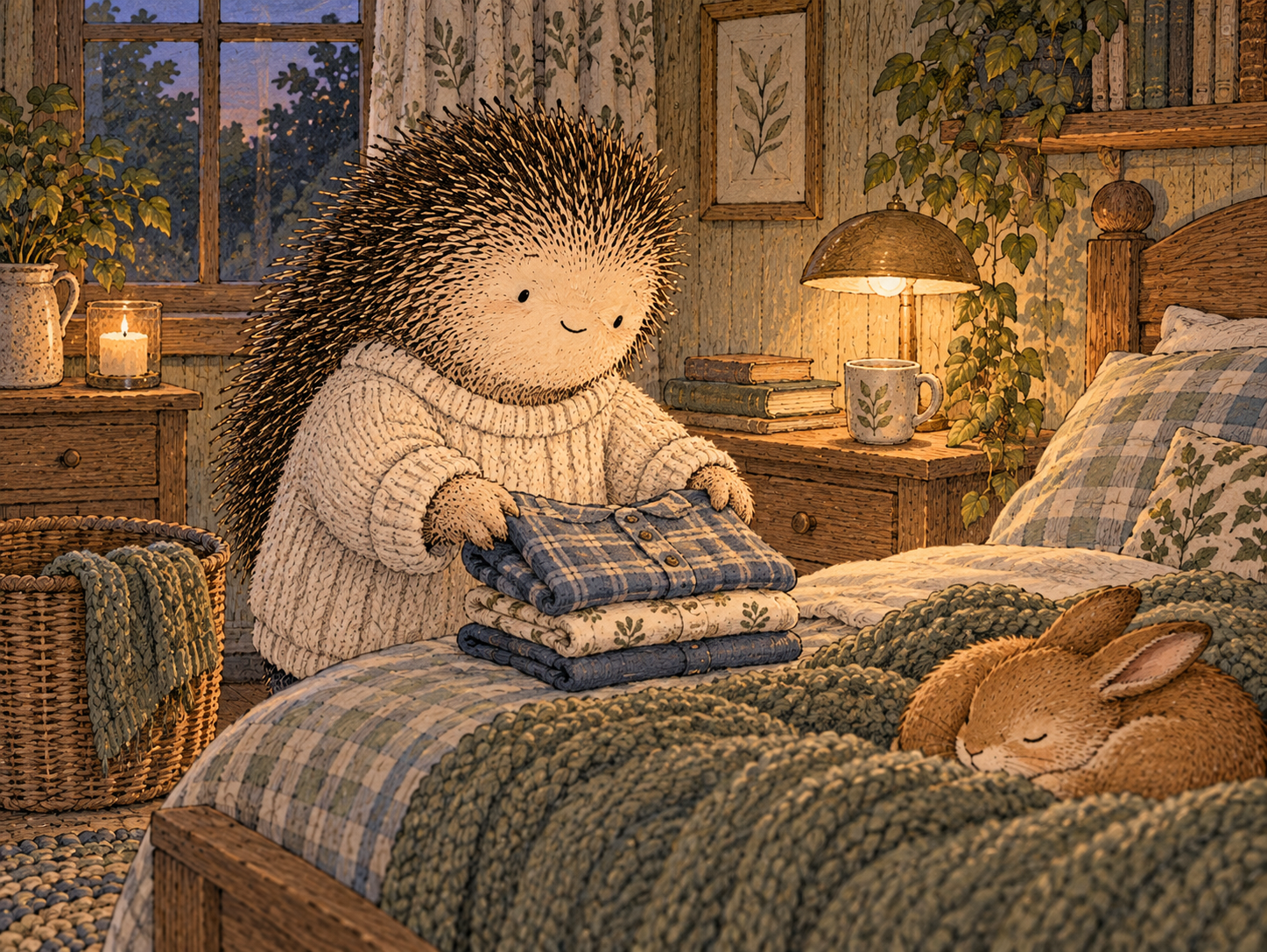 Day 106: One Less Decision at the End of the Day Can Protect More Than You Think. Woodland hedgehog illustration.