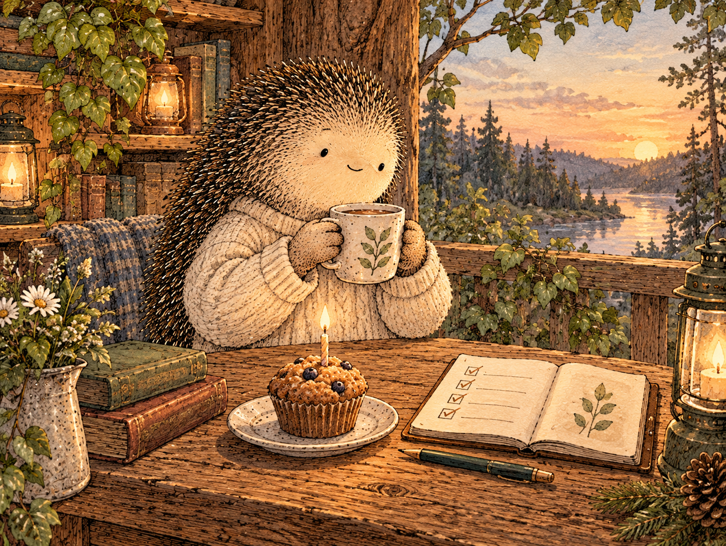 Day 314: A Personal Celebration System Lets Success Feel Bigger Without Automatically Returning to the Old Reward Script. Woodland hedgehog illustration.