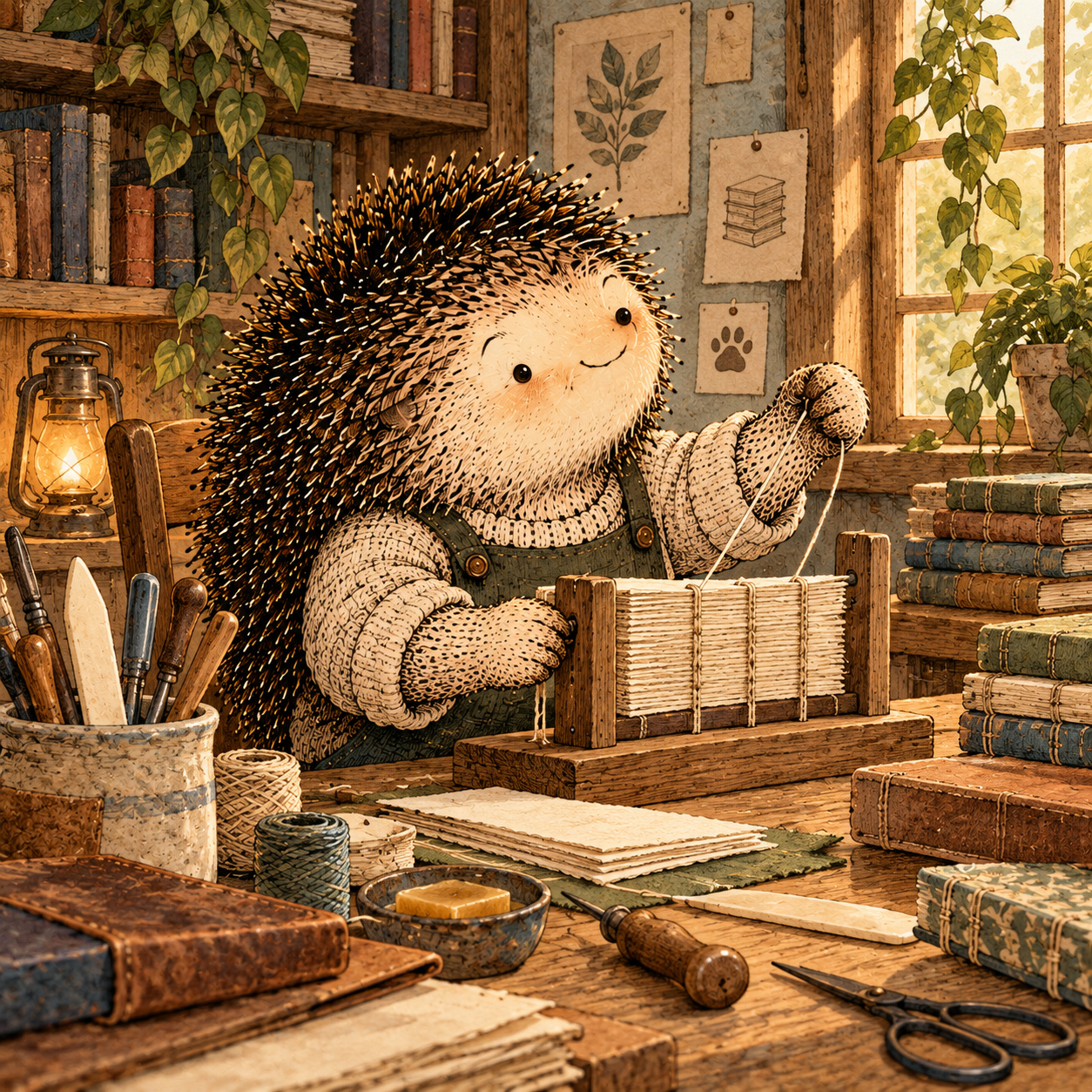 A gentle cream-faced, spiky-furred woodland companion exploring Day 334: Build Something That Compounds