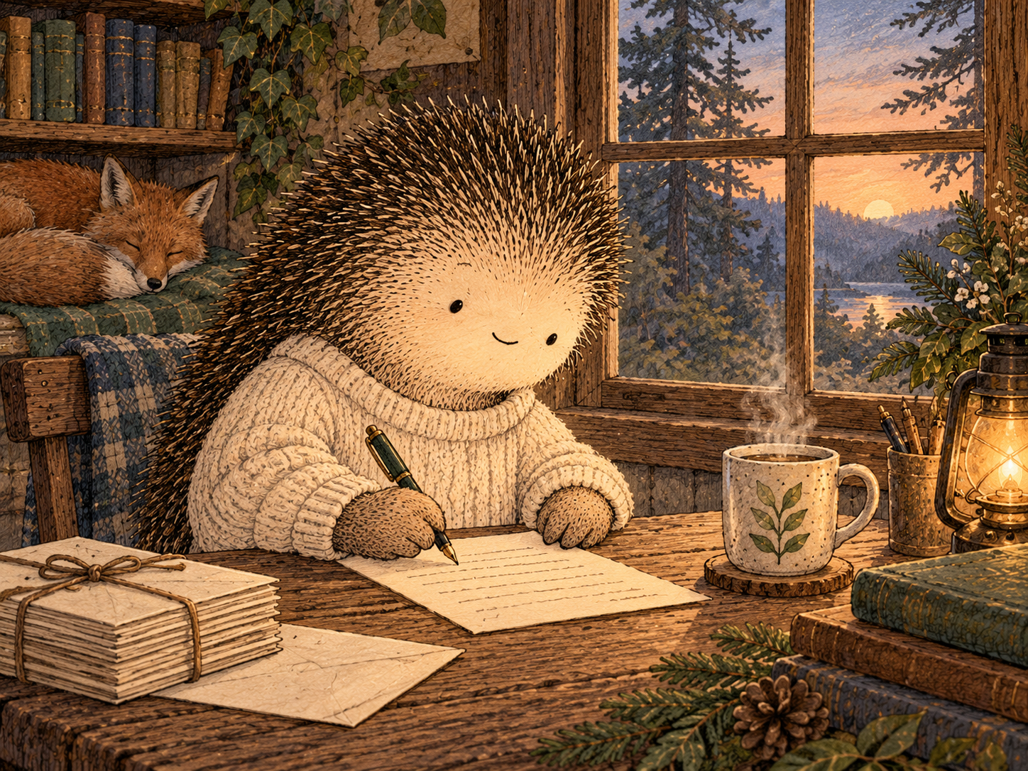Day 363: A Letter Written From a Clearer State Can Restore Context When Future Bargaining Narrows the Memory. Woodland hedgehog illustration.