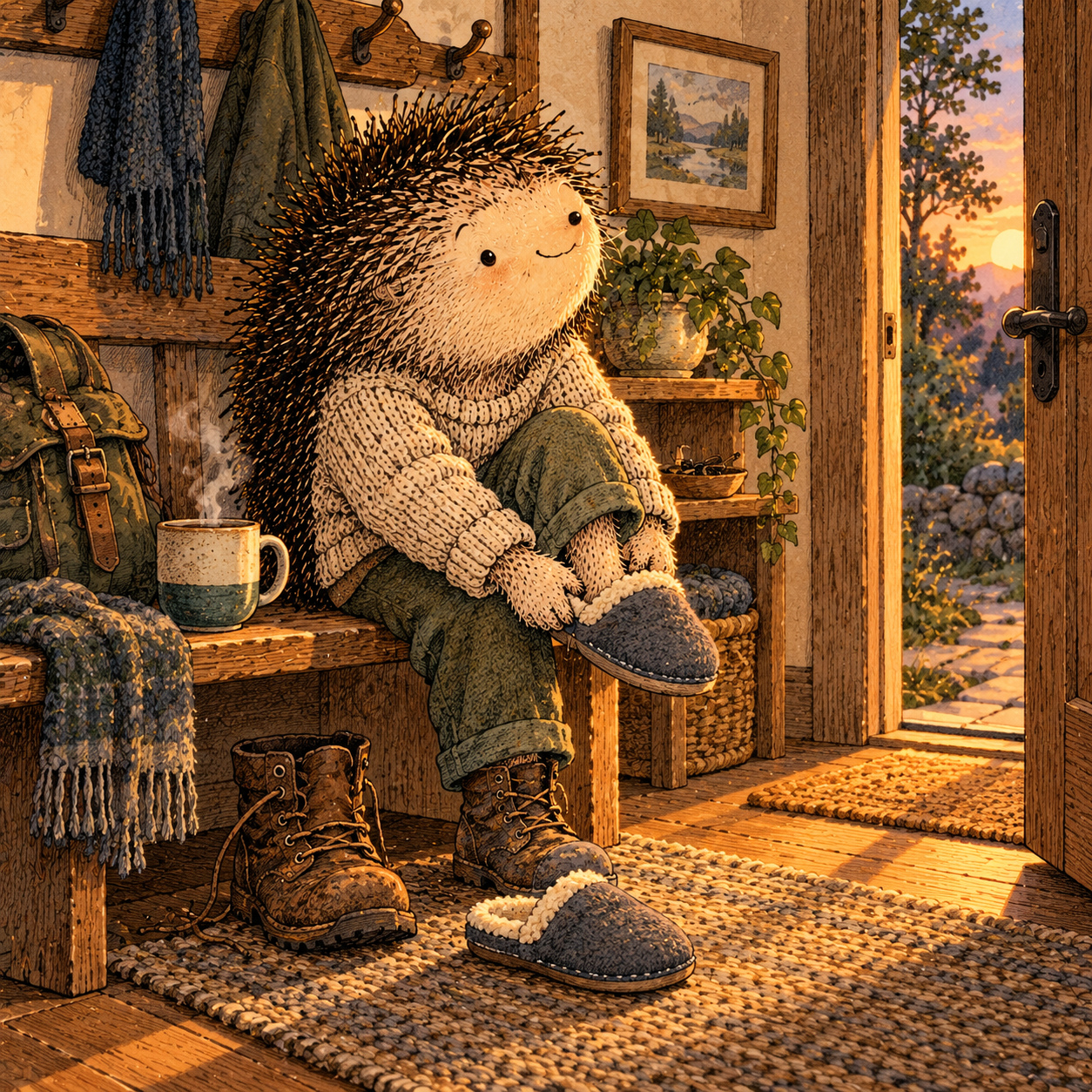 A gentle cream-faced, spiky-furred woodland companion exploring Day 37: The First 15 Minutes