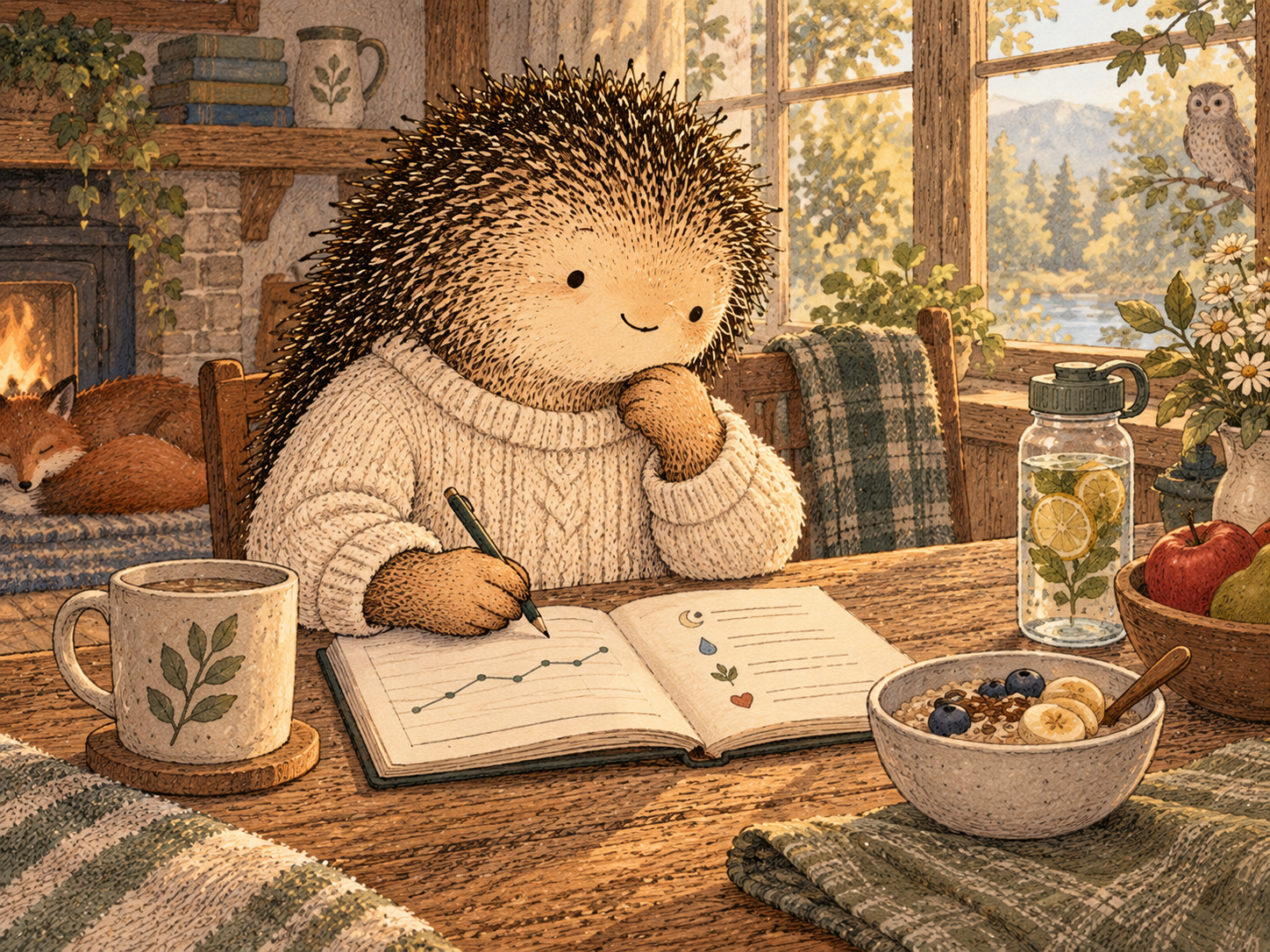 Day 21: You Have Better Data About Your Own Body. Woodland hedgehog illustration.