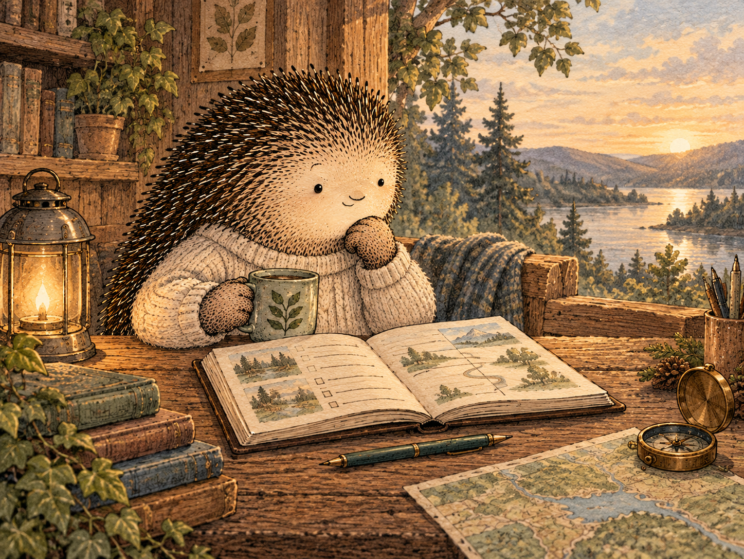 Day 179: Looking Back Before Moving Forward Keeps the Next Phase From Becoming More Content for Content's Sake. Woodland hedgehog illustration.