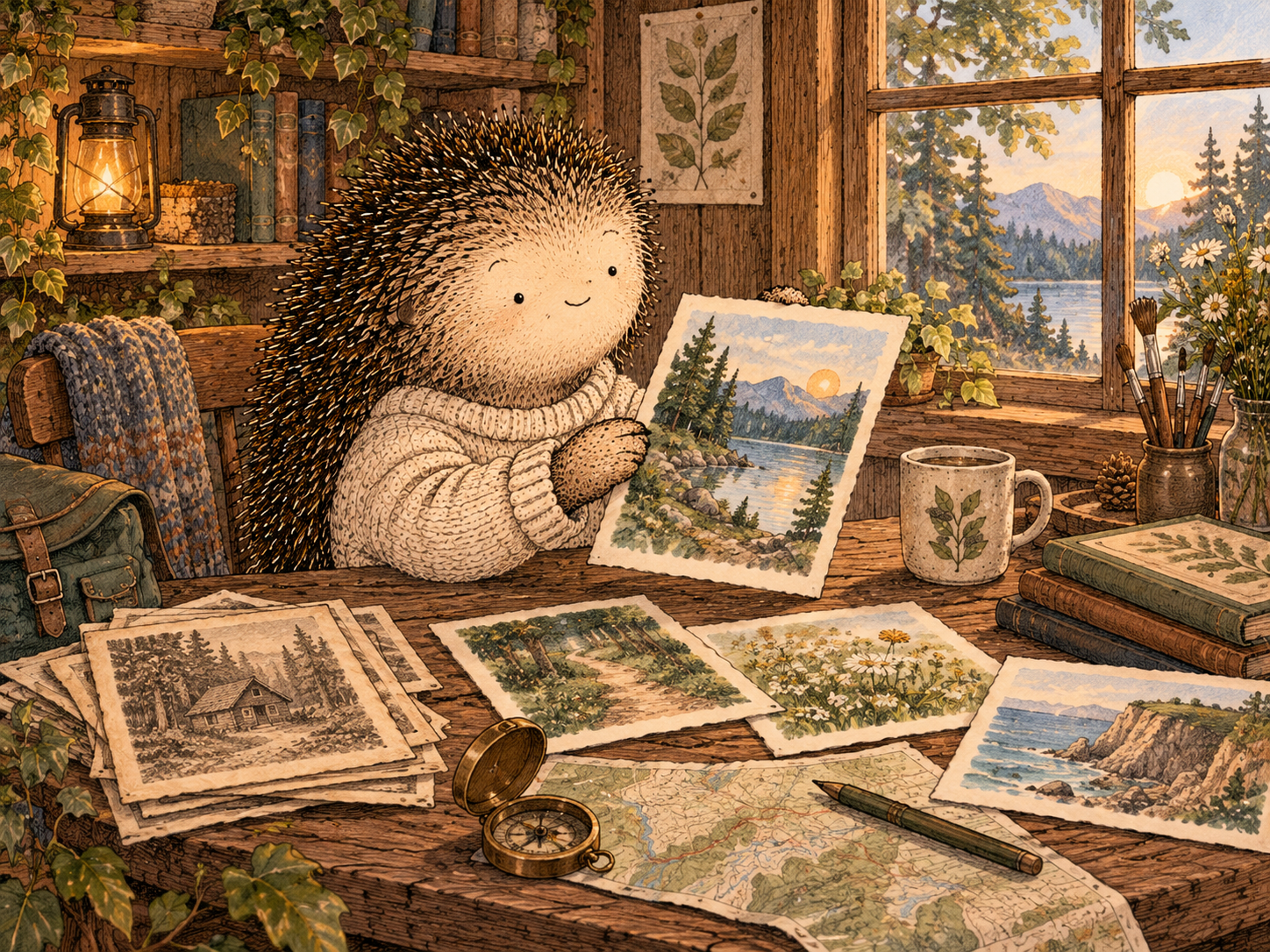 Day 259: Fresh Curiosity Can Reduce the Pressure to Keep Behaving Like the Version Someone Already Understands. Woodland hedgehog illustration.