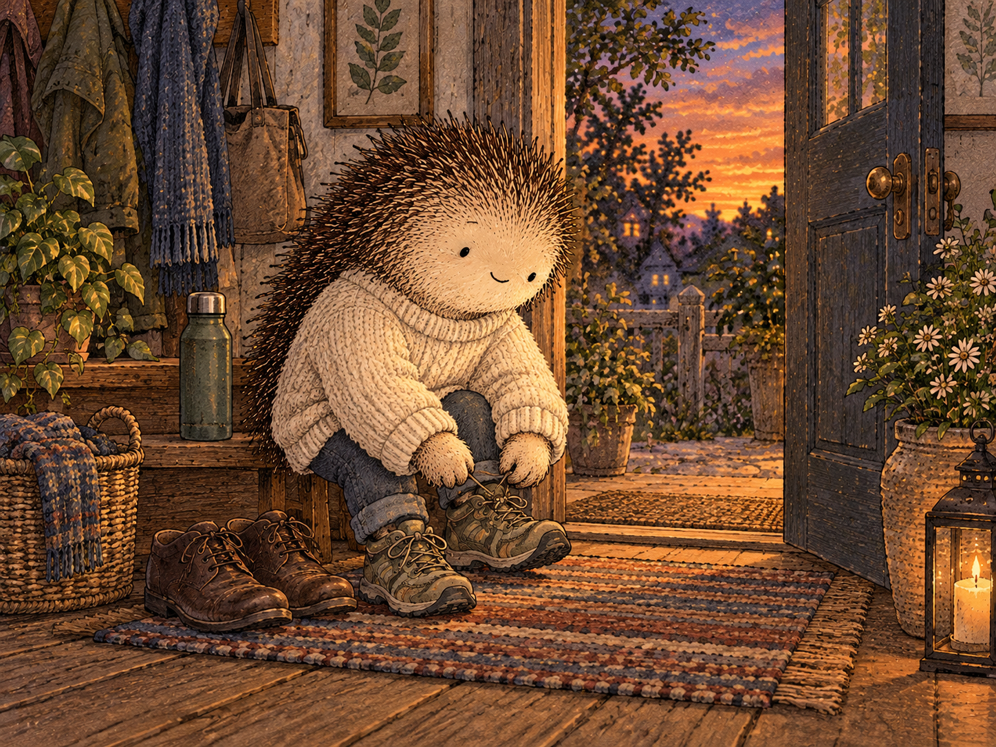 Day 7: Keep the Transition, Change the Script. Illustrated hedgehog with the same face as this day's main image.