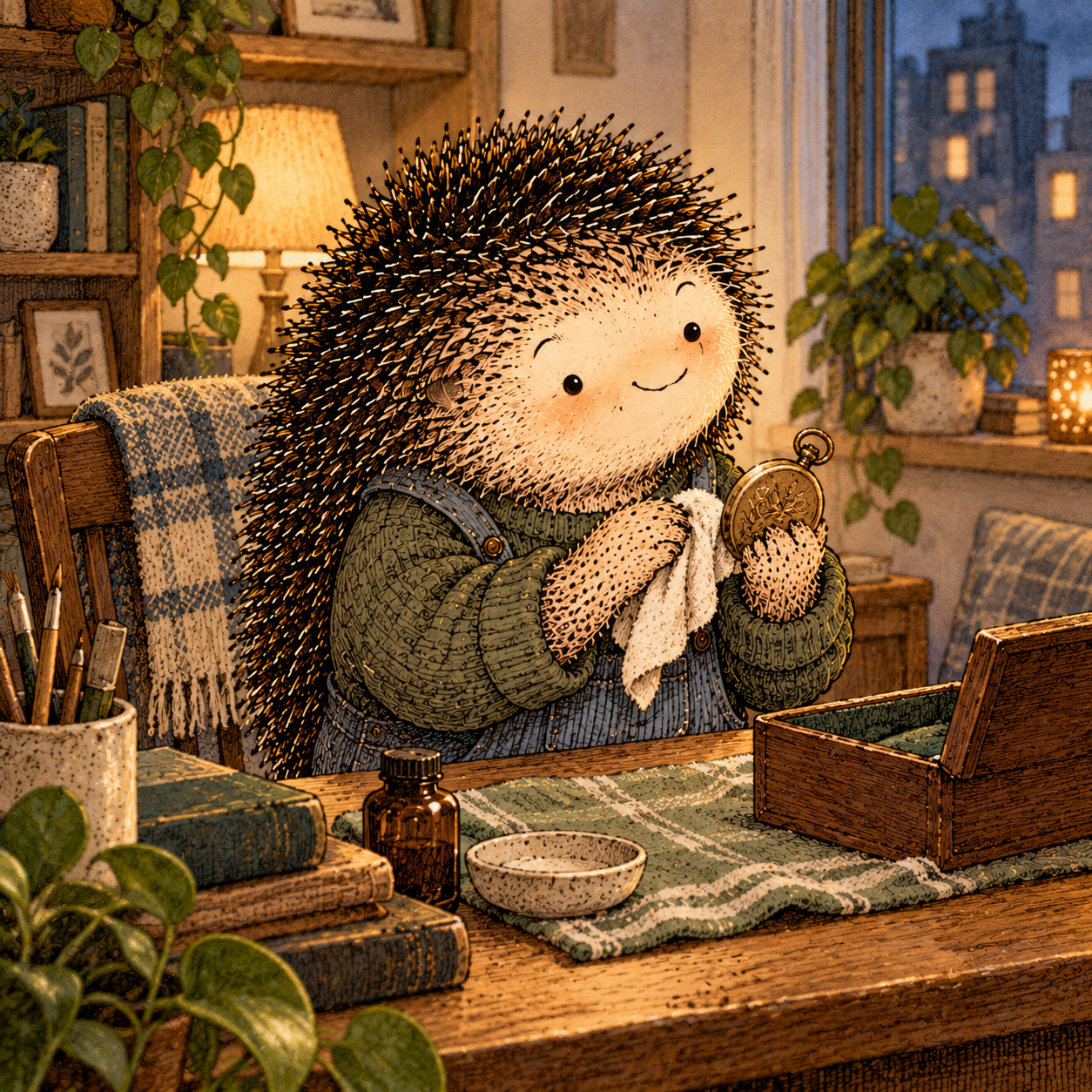 A gentle cream-faced, spiky-furred woodland companion exploring Day 256: What Matters When Nobody Is Watching?