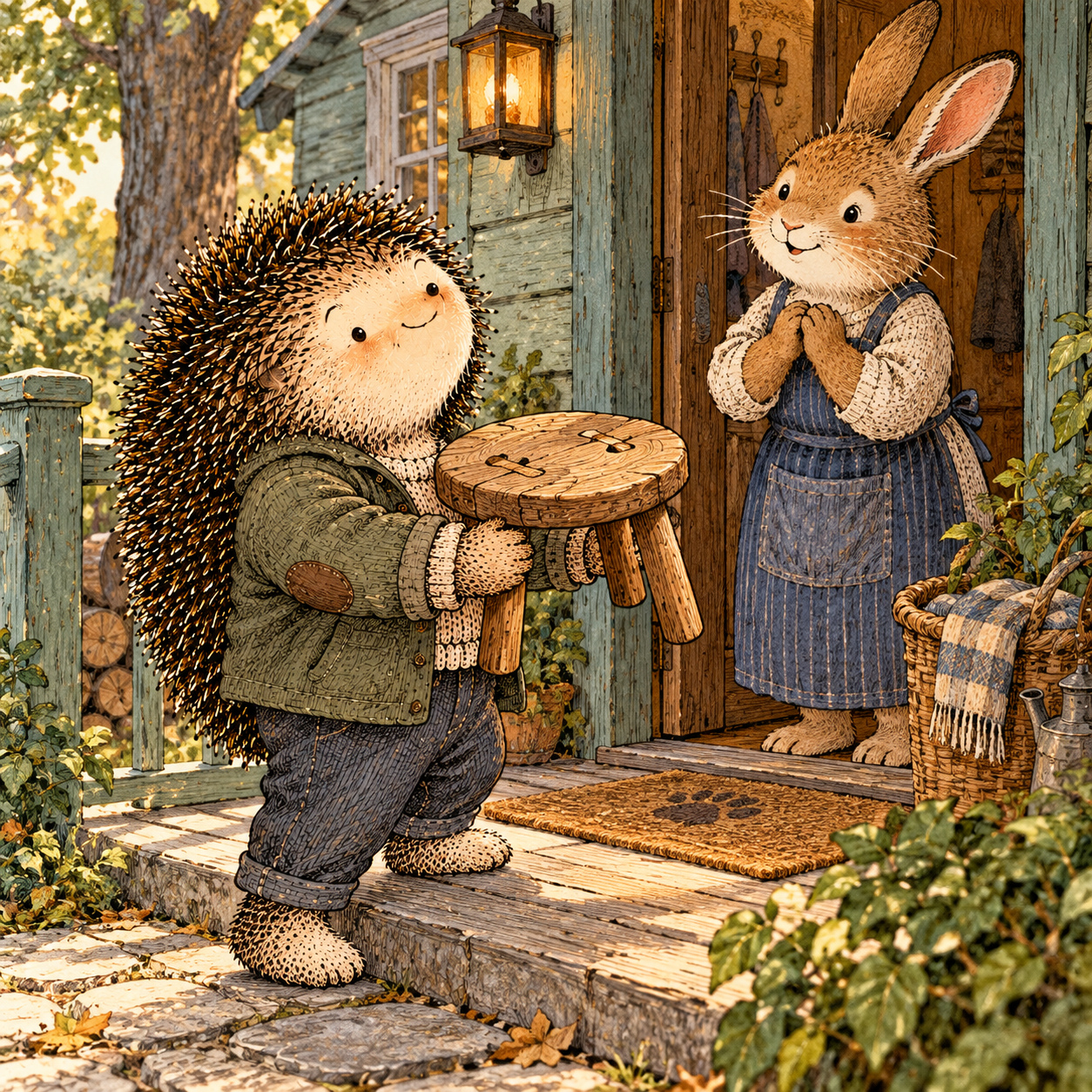 A gentle cream-faced, spiky-furred woodland companion exploring Day 338: Reliability Is a Form of Care