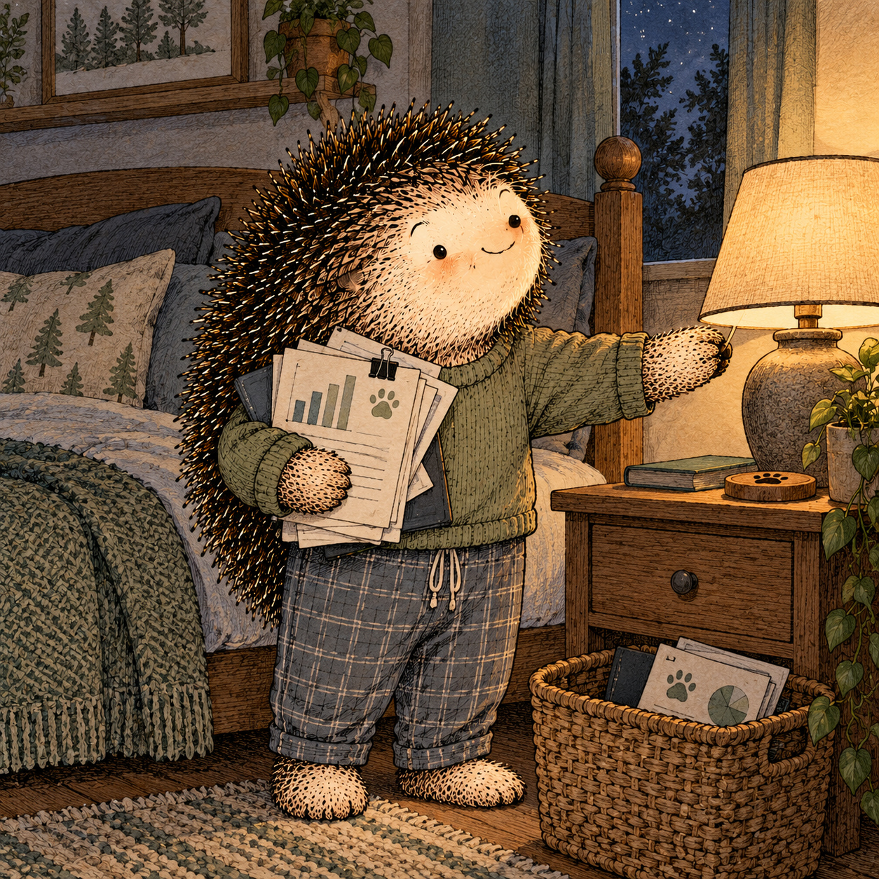 A gentle cream-faced, spiky-furred woodland companion exploring Day 291: Protect the Sleep Zone