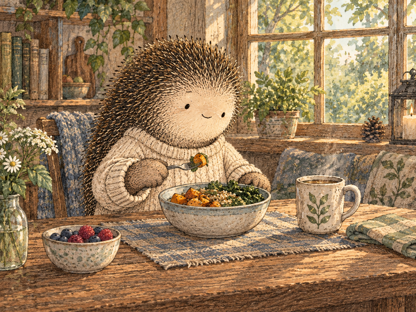 Day 227: A Gradual Return Protects the Capacity You Just Got Back. Woodland hedgehog illustration.