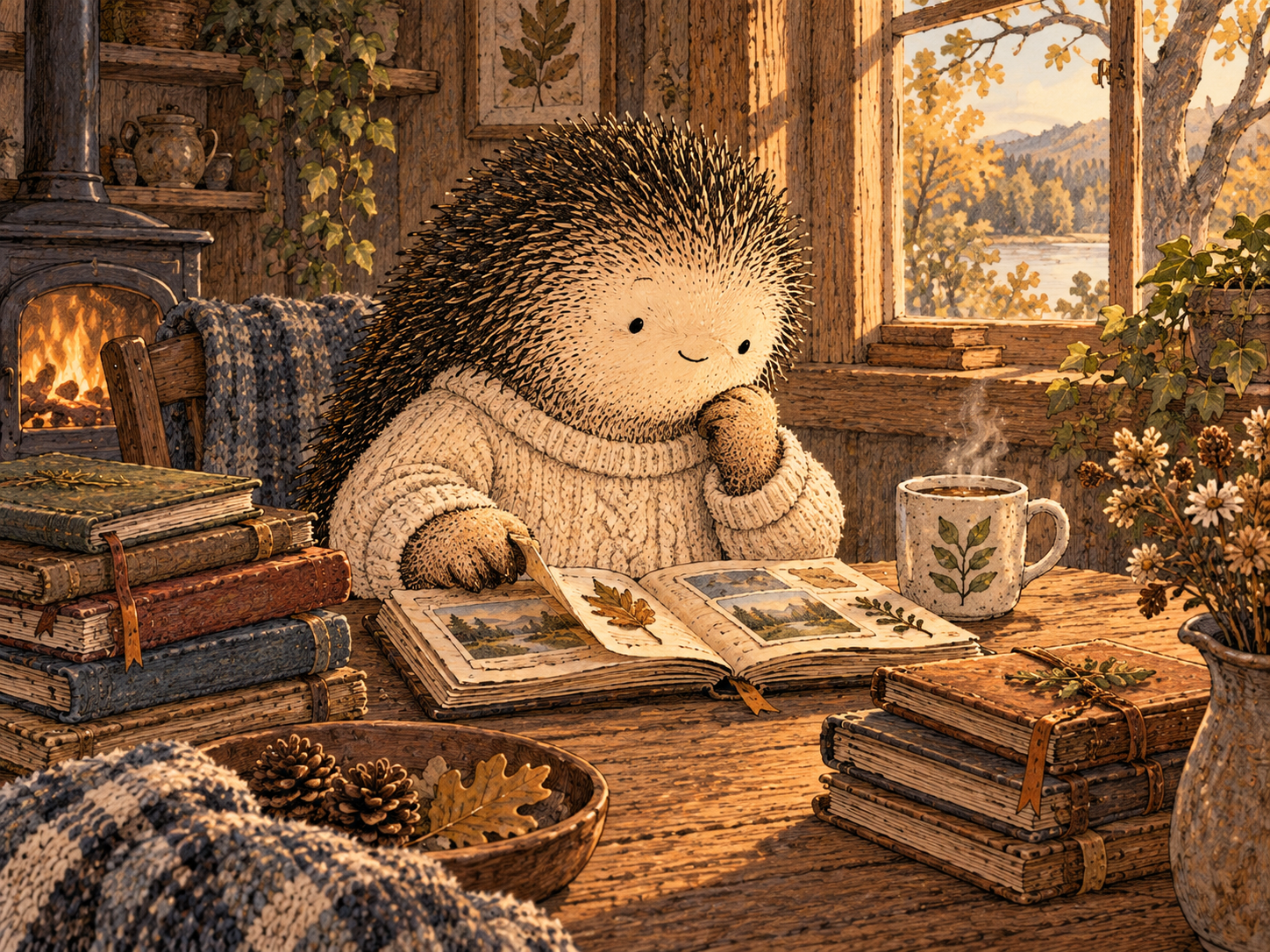 Day 100: Looking Back Can Reveal Progress That Daily Life Has Made Invisible. Woodland hedgehog illustration.