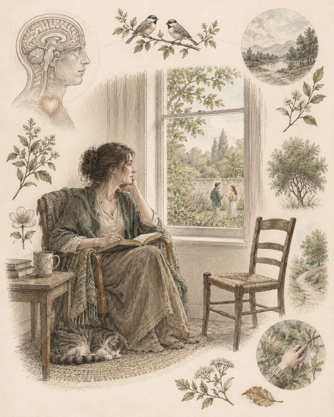Vintage quiet reading scene illustrating the context of solitude and connection.