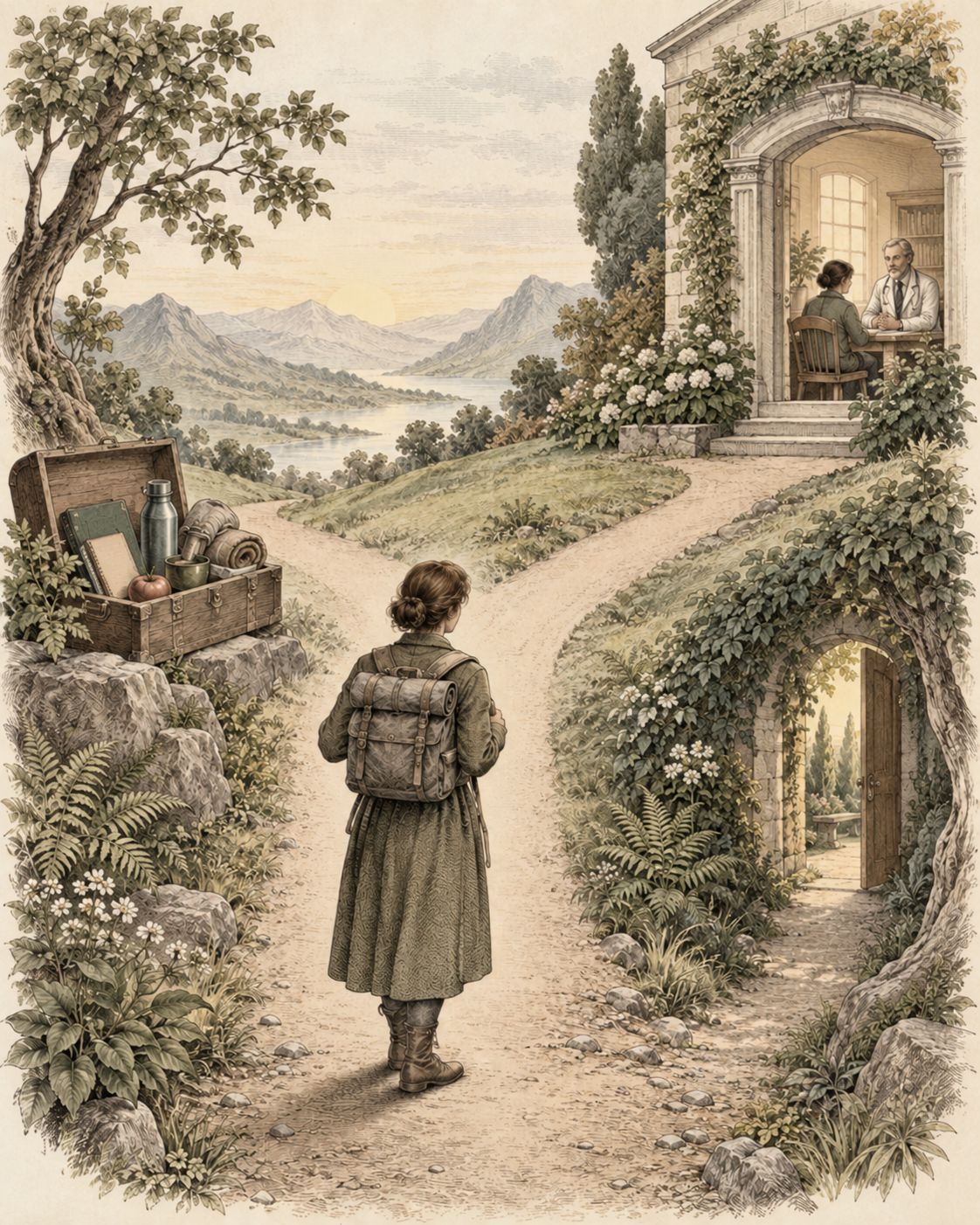 Vintage branching path illustrating appropriate support beyond self-guided behavioral tools.