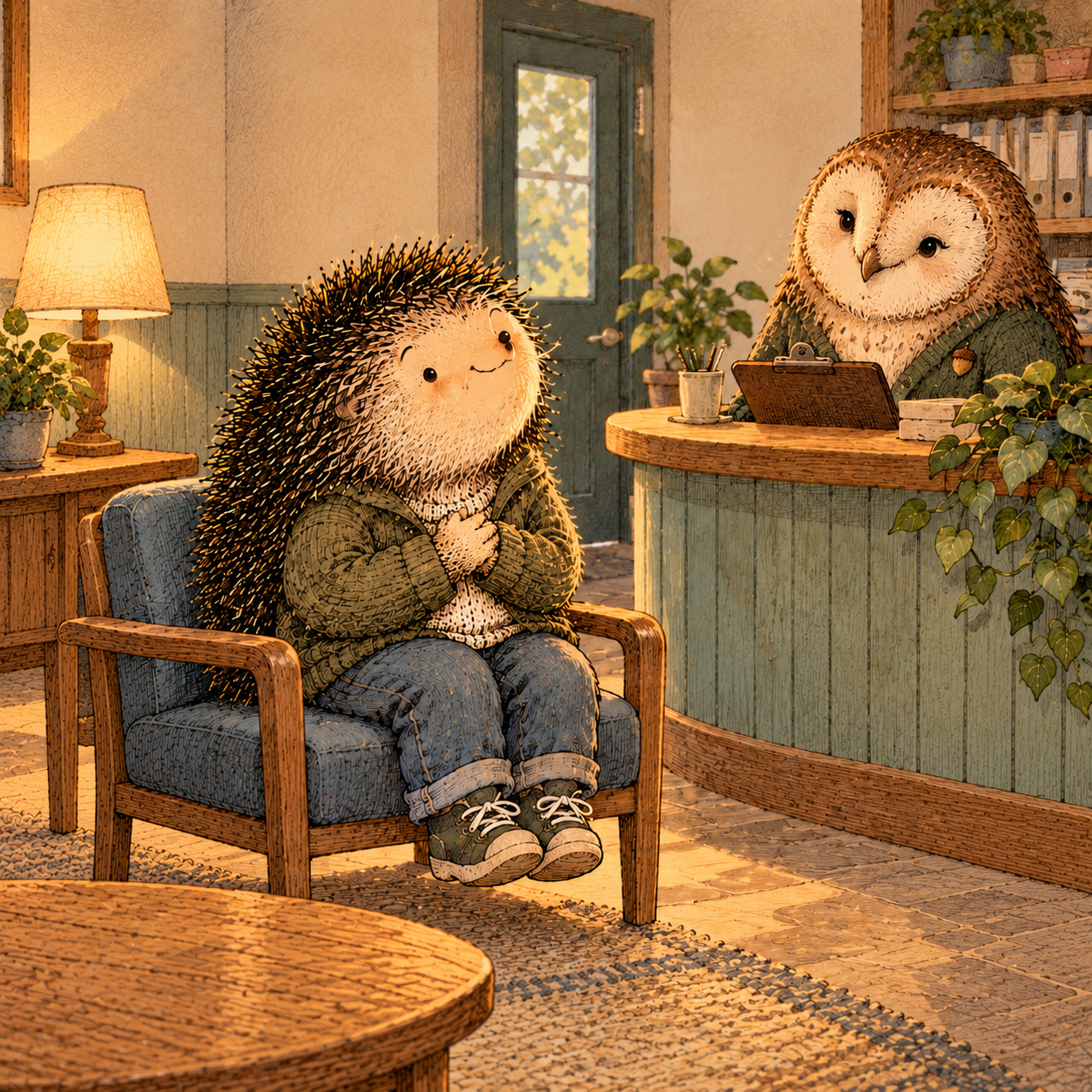 A gentle cream-faced, spiky-furred woodland companion exploring Day 142: Learning to Sit With Discomfort