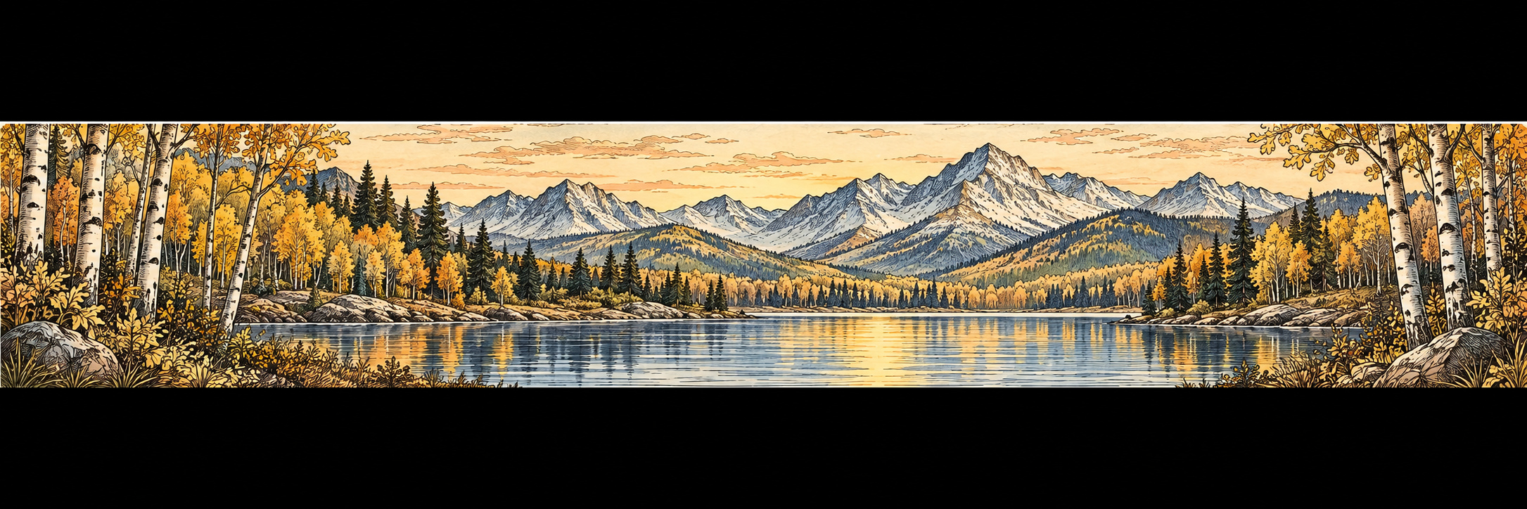 Aspen forest in autumn beside a little lake