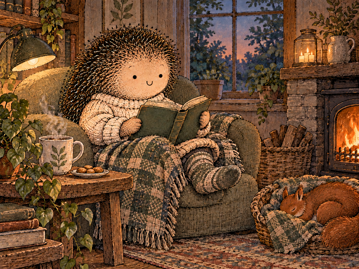 Day 172: Comfortable Solitude Reduces the Pressure to Use Any Available Person—or Substance—to Change an Empty Evening. Woodland hedgehog illustration.