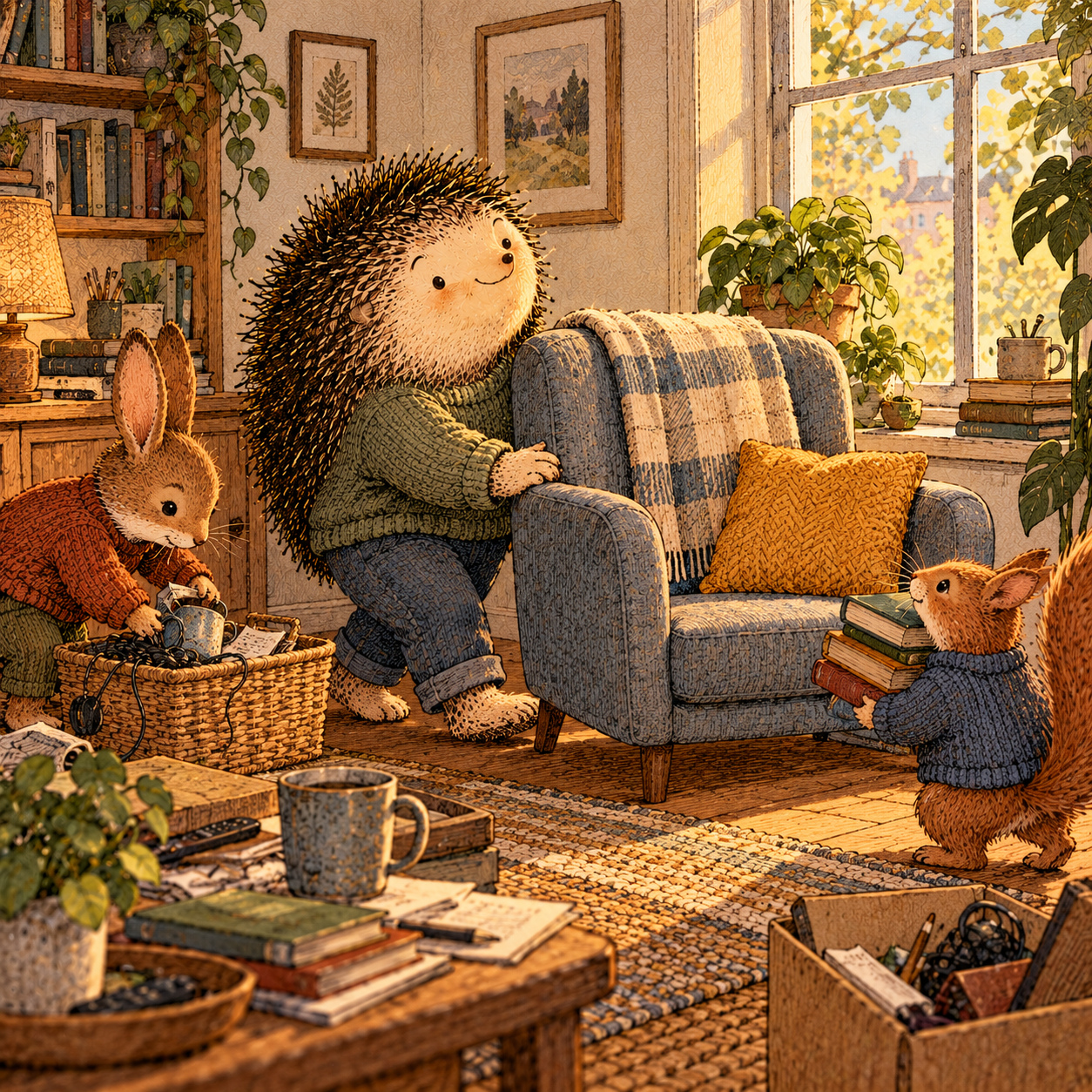 A gentle cream-faced, spiky-furred woodland companion exploring Day 79: Your Environment Plan