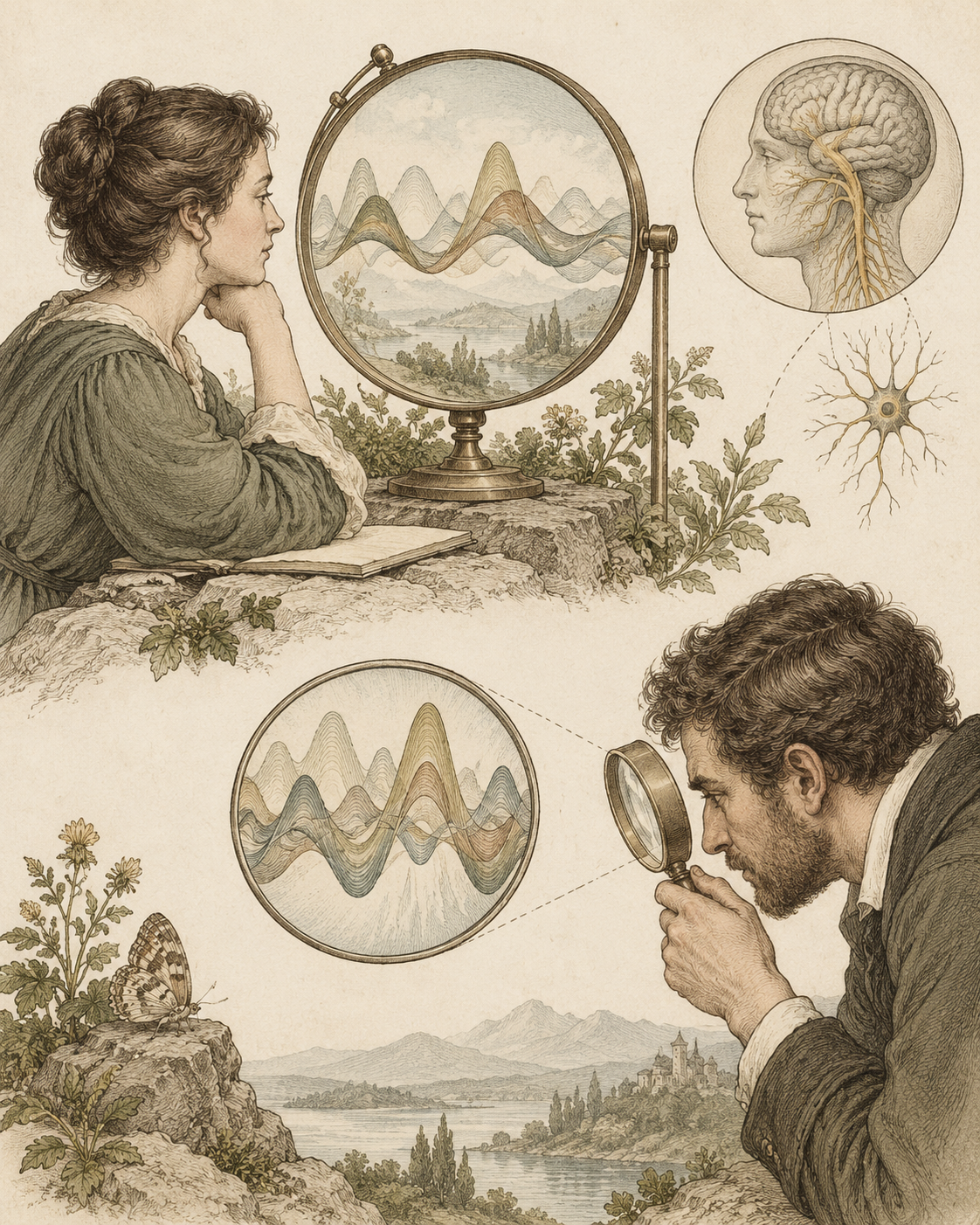 Vintage optical studies illustrating different experiences of attending to urges.