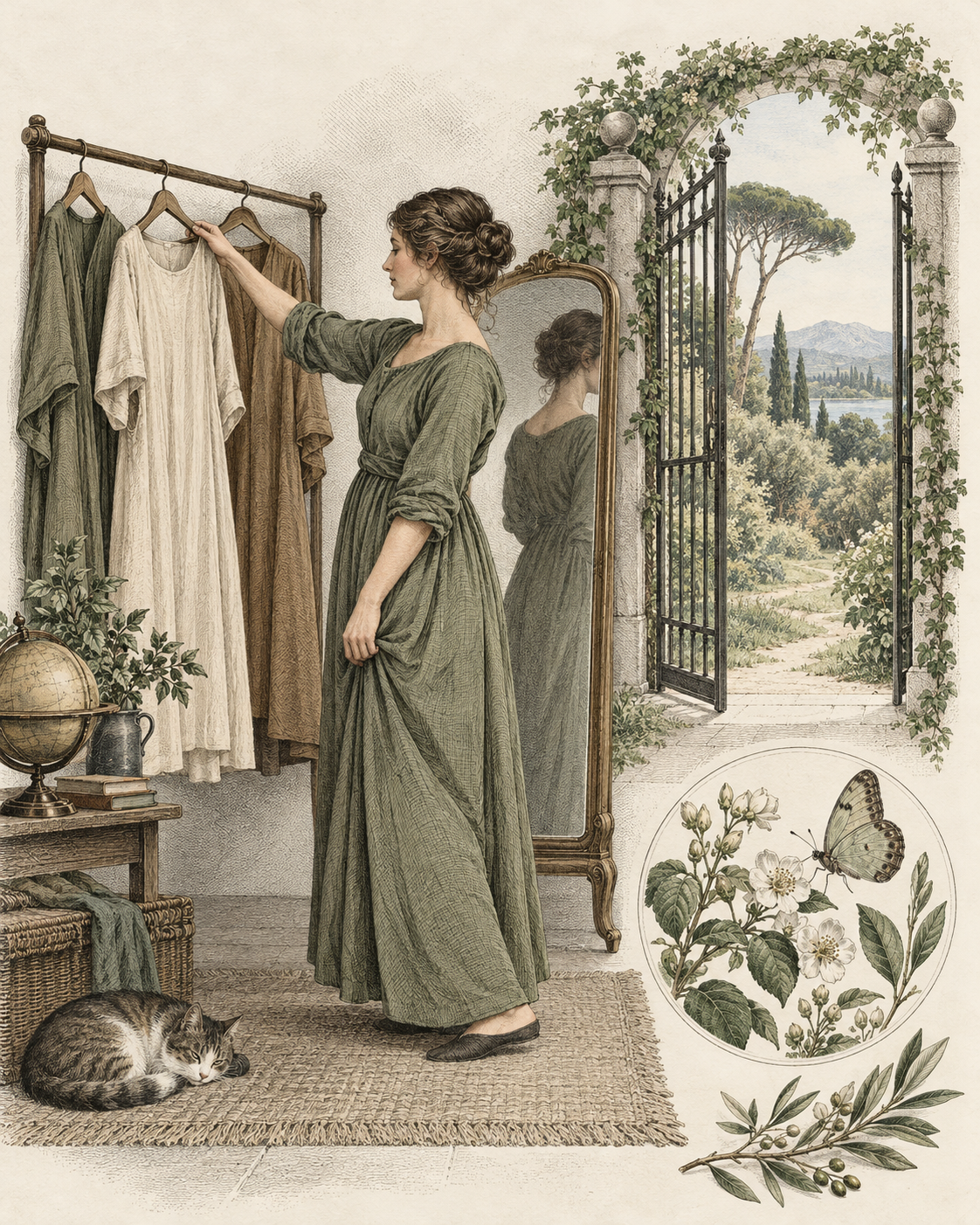 Vintage mirror and garment choice illustrating self-chosen identity and boundaries.
