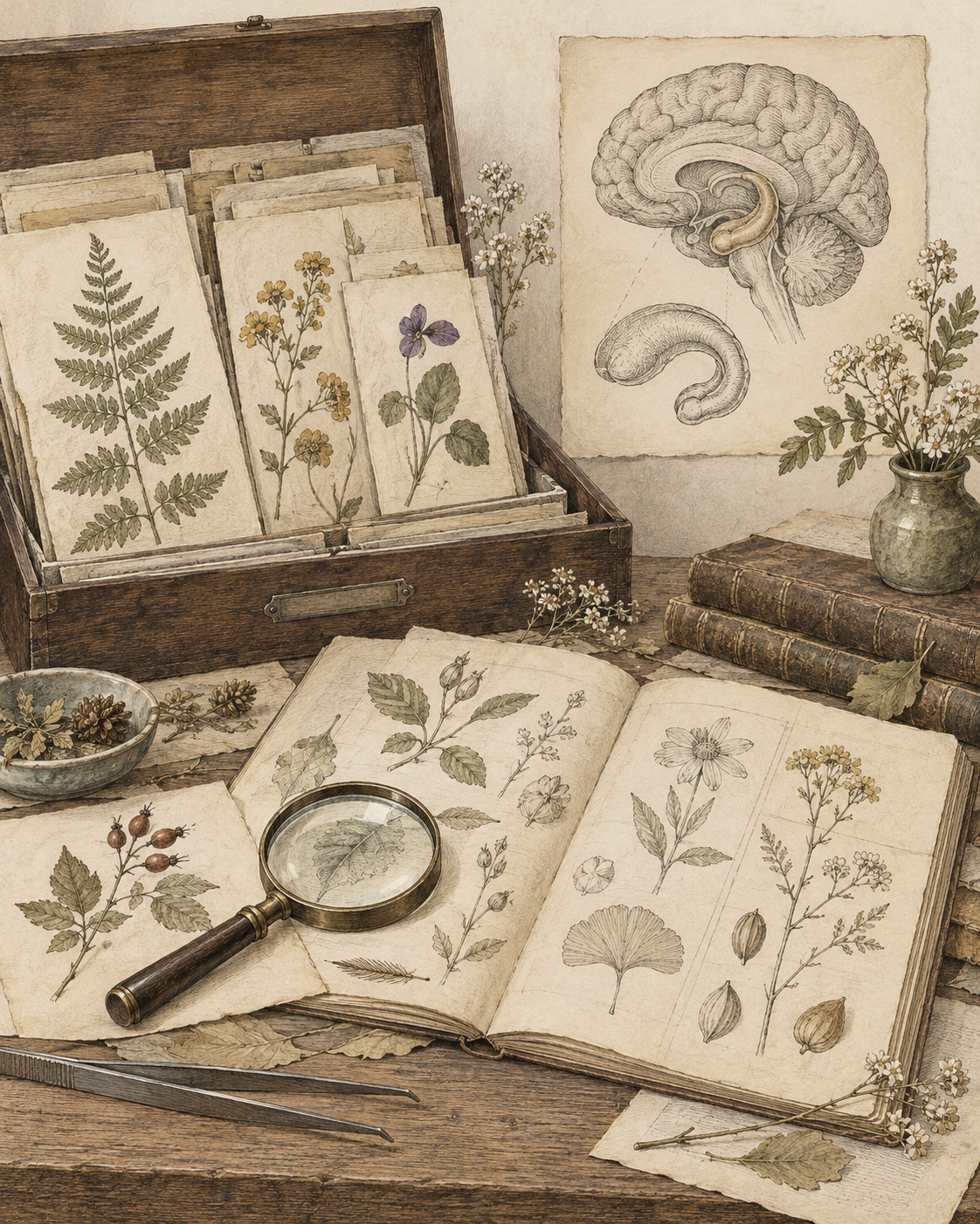 Vintage naturalist archive preserving varied observations alongside a memory study.