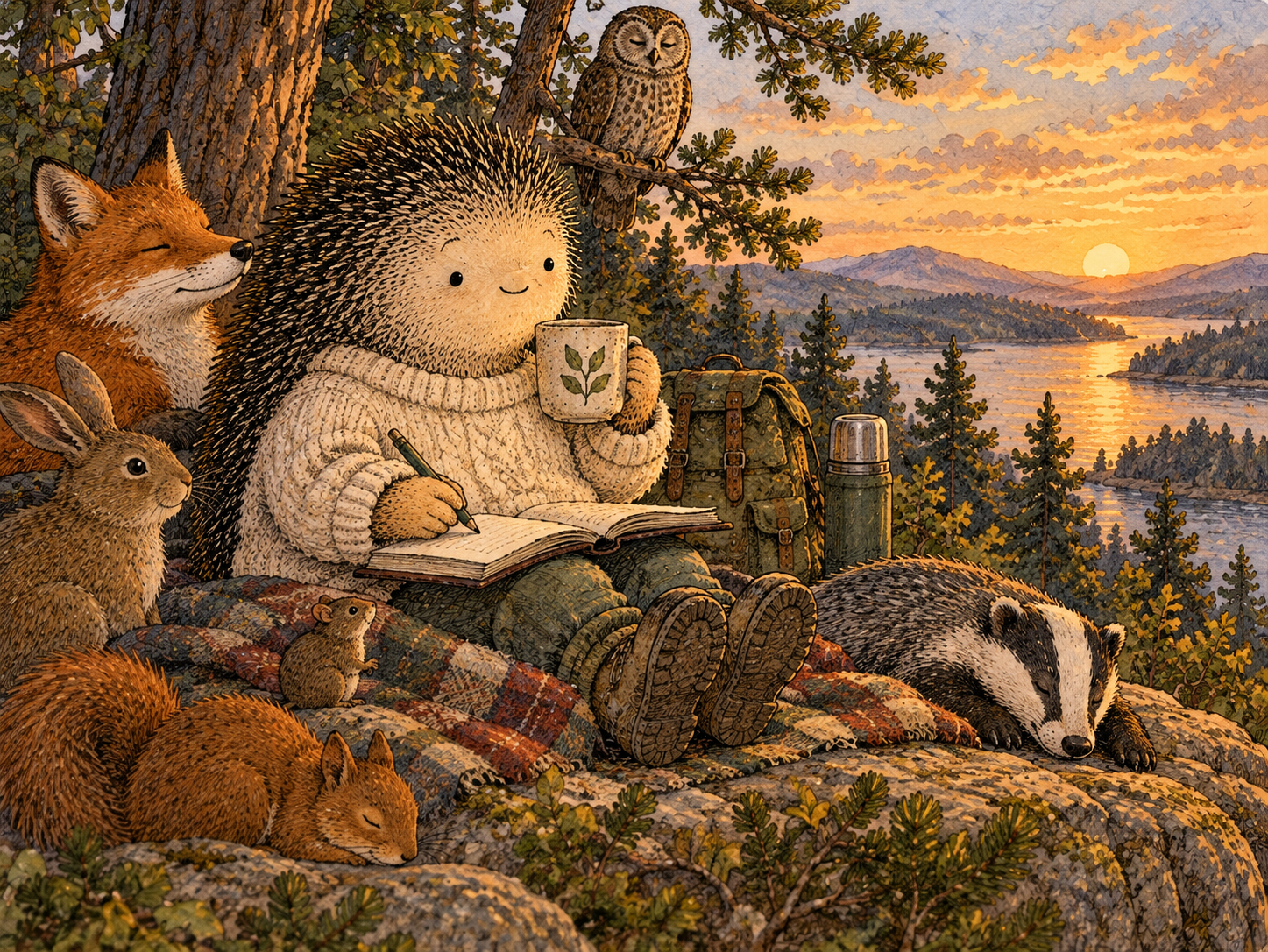 Day 59: Missing One Part Stops Automatically Meaning You Want the Whole Pattern Back. Woodland hedgehog illustration.