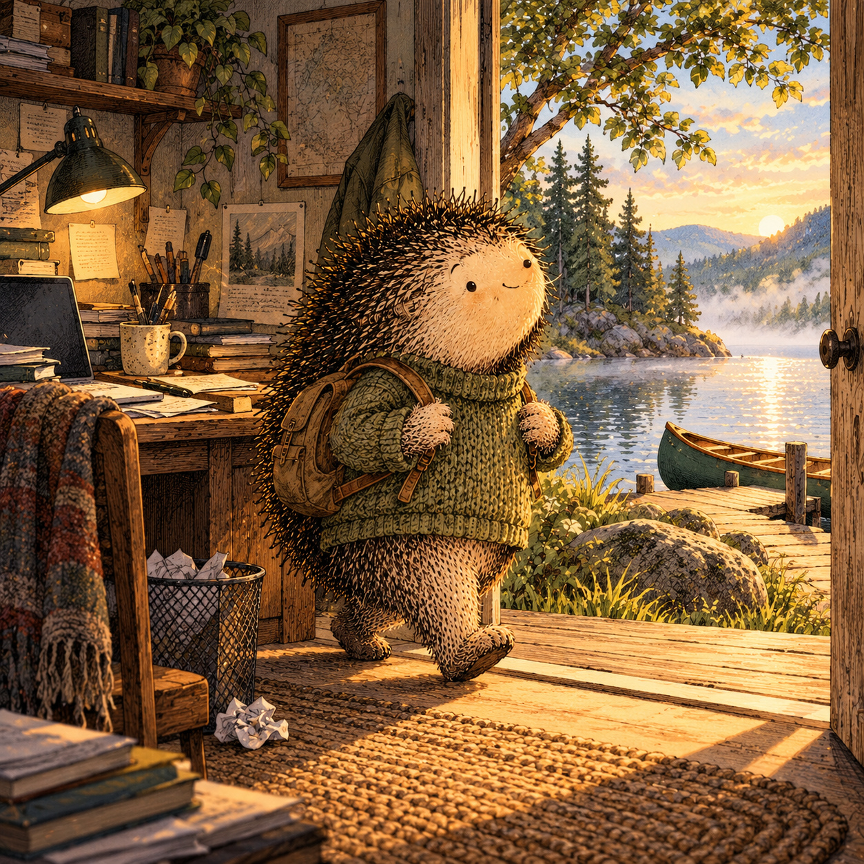 A gentle cream-faced, spiky-furred woodland companion exploring Day 28: A Life That Doesn’t Need Escaping From