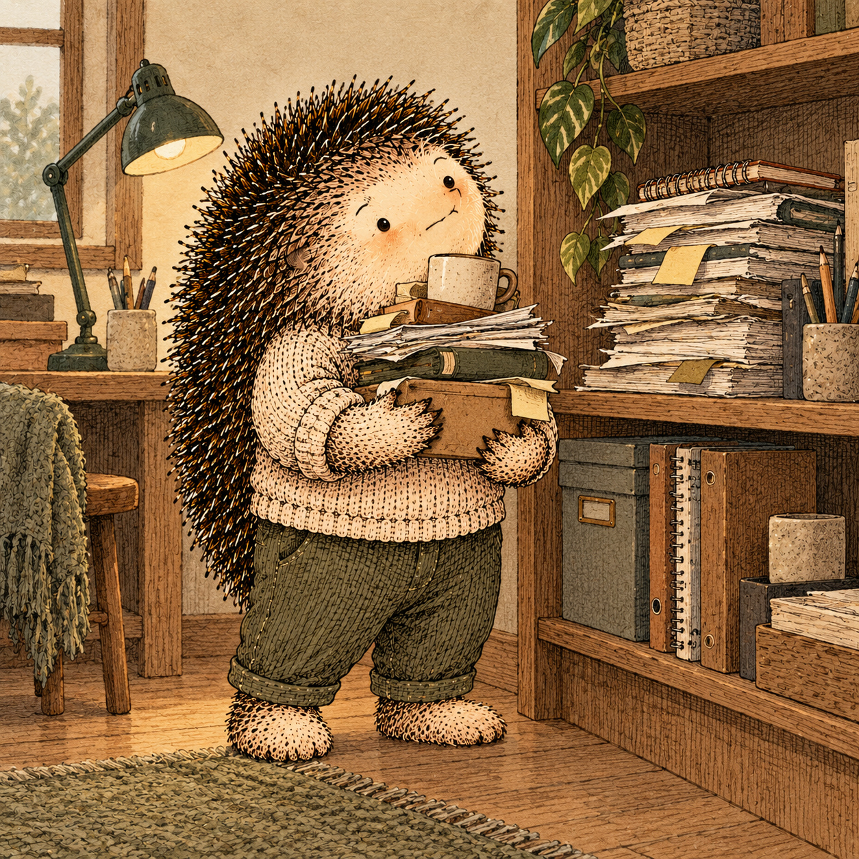 A gentle cream-faced, spiky-furred woodland companion exploring Day 224: Cumulative Stress Is Different