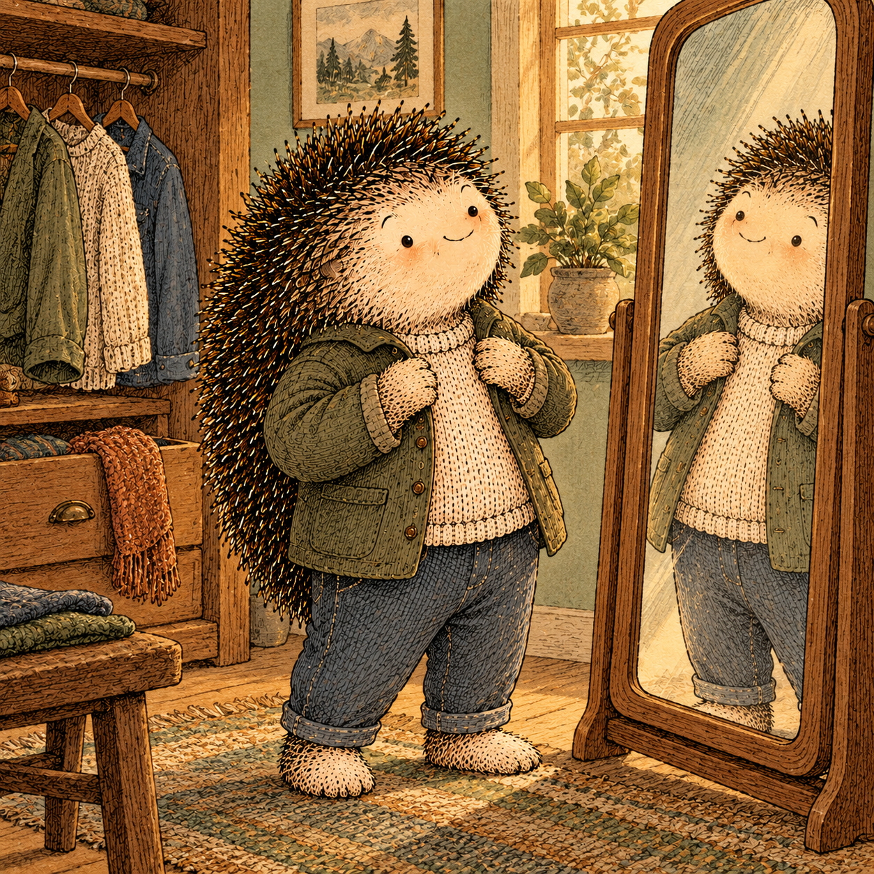 A gentle cream-faced, spiky-furred woodland companion exploring Day 176: The Person You're Becoming