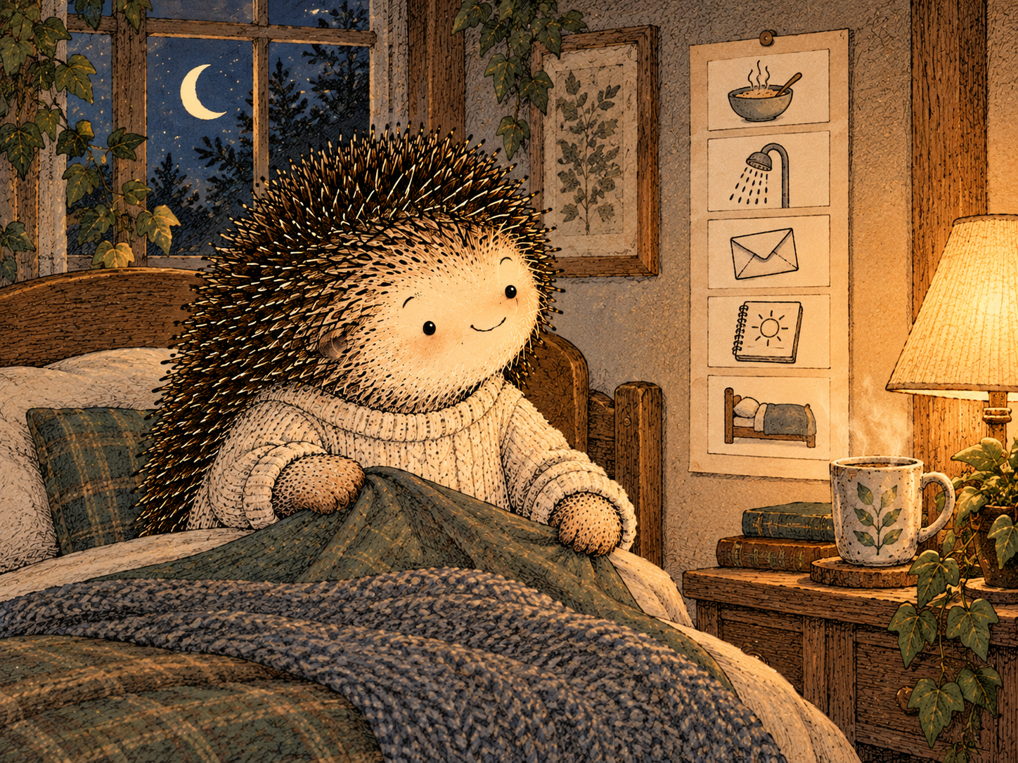 Day 225: A Shorter Time Horizon Turns an Overwhelming Life Into a Manageable Next Few Hours. Woodland hedgehog illustration.