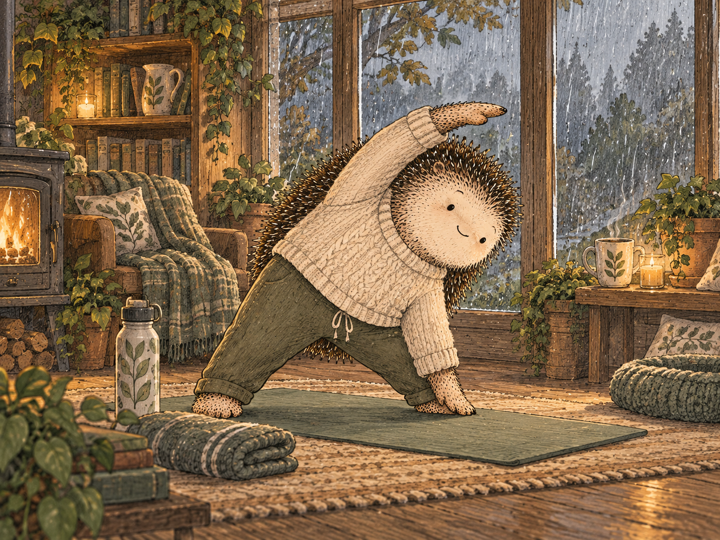 Day 193: One Backup for a Weather-Dependent Routine Can Preserve Several Functions at Once. Woodland hedgehog illustration.