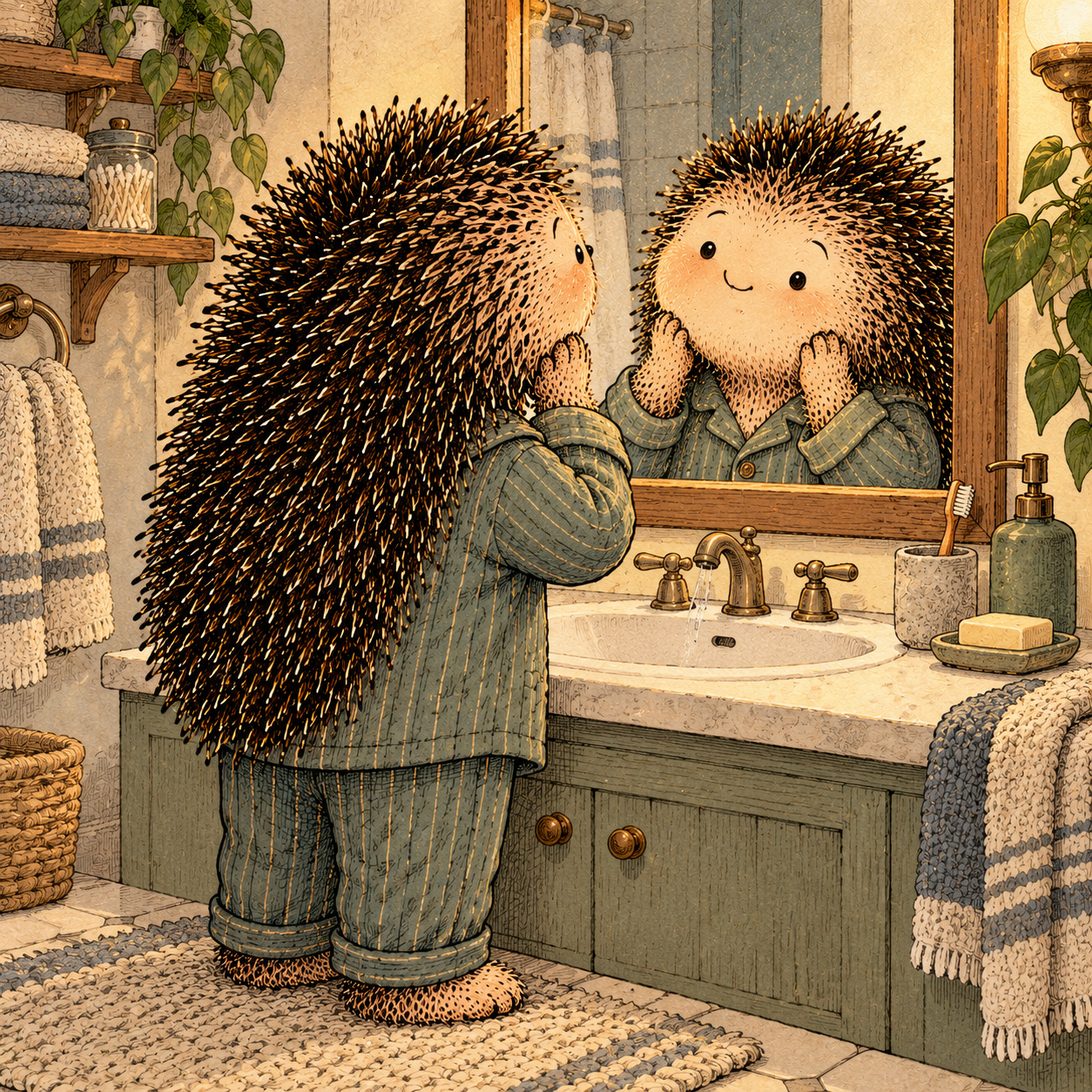 A gentle cream-faced, spiky-furred woodland companion exploring Day 121: What Are You Actually Feeling?