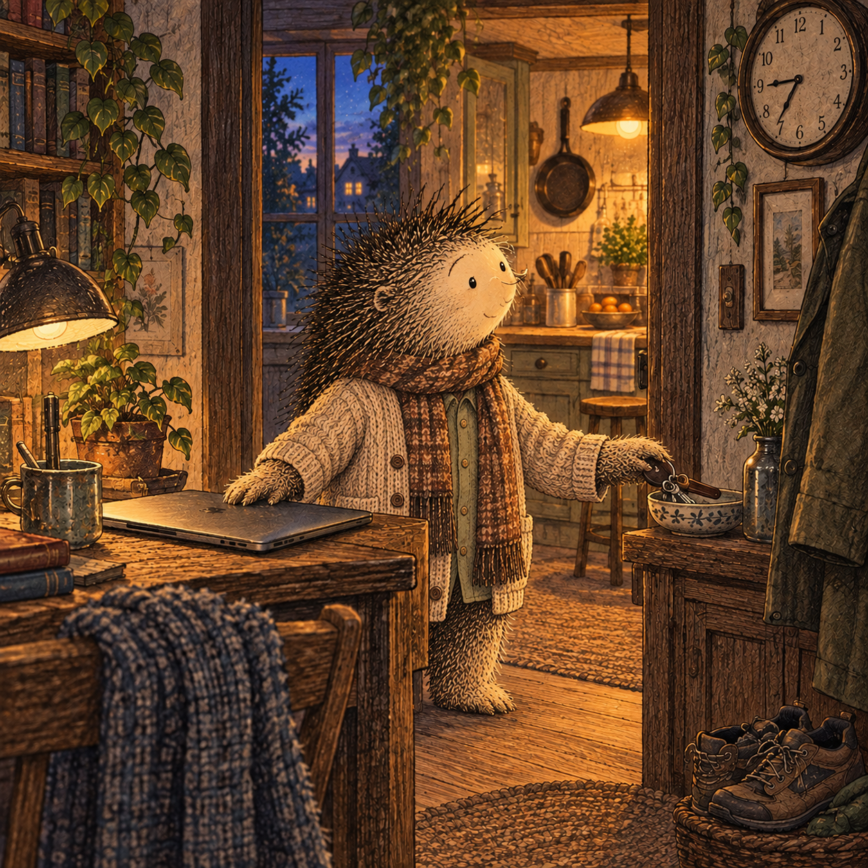 A gentle cream-faced, spiky-furred companion exploring Day 4: What Happens Before the Drink?
