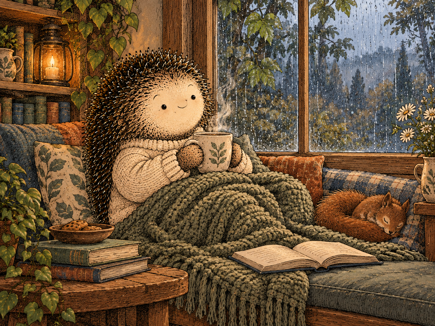 Day 141: Allowing a Feeling Can Prevent a Small Emotion From Taking Over the Whole Day. Woodland hedgehog illustration.