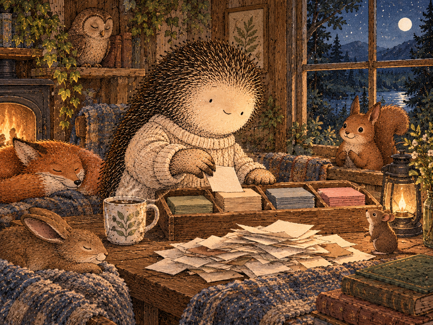 Day 42: The Right Tool Can Shorten the Part of the Night Where Everything Feels Hard. Woodland hedgehog illustration.